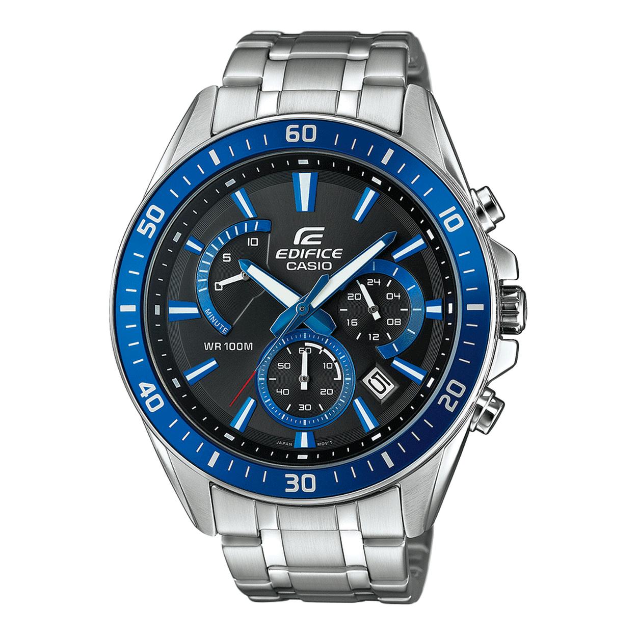 Dit Edifice horloge komt uit de�EDIFICE CLASSIC-COLLECTIE. De zwarte wijzerplaat wordt beschermd door mineraalglas. De band is gemaakt van edelstaal.