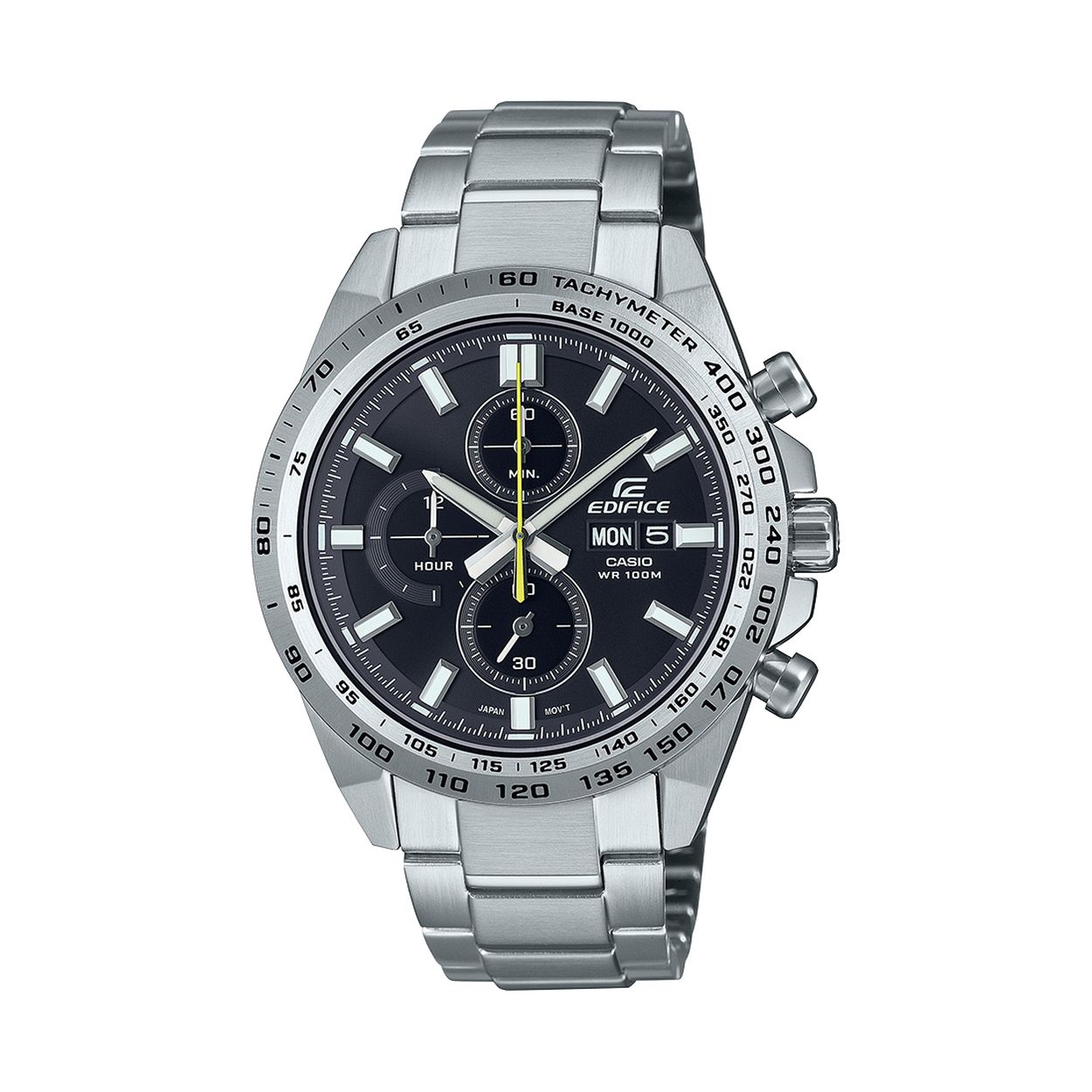 Dit Casio horloge behoort tot de Edifice collectie.
Referentienummer: EFR-574D-1AVUEF

Dit Casio Edifice horloge heeft een zwarte wijzerplaat. De groene lijn die in het midden over de secondewijzer loopt, steekt opvallend af tegen de wijzerplaat met handige dag- en datumweergave. Het horloge heeft een diameter van 47,5mm. De kast en band van het hologe zijn gemaakt van staal. Het horloge is 10atm waterdicht. 