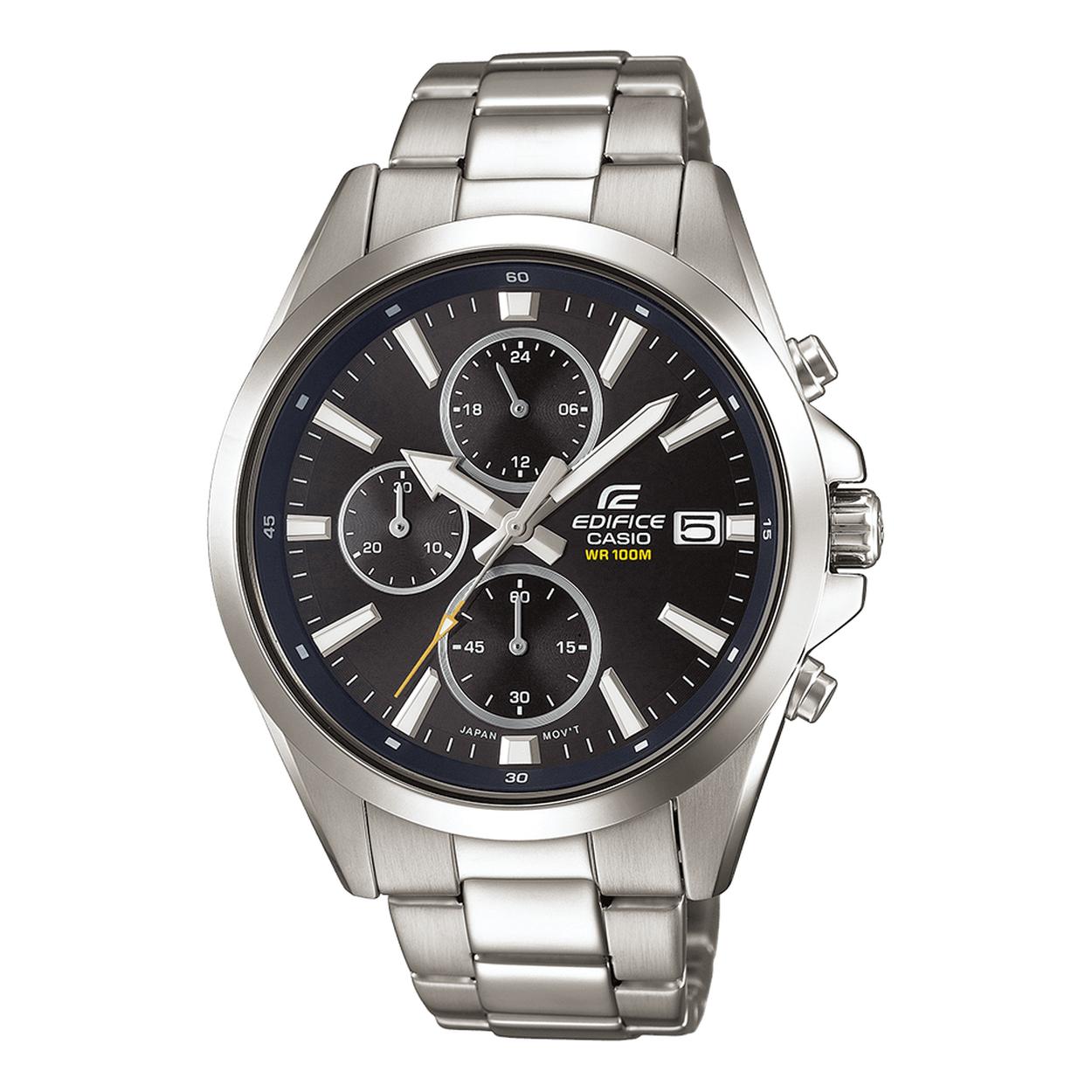 Dit horloge van Casio komt uit de collectie: EDIFICE Classic. Dit horloge heeft de volgende functies: Datumweergave, Stopwatchfunctie - 1/1 sec. - 30 min.