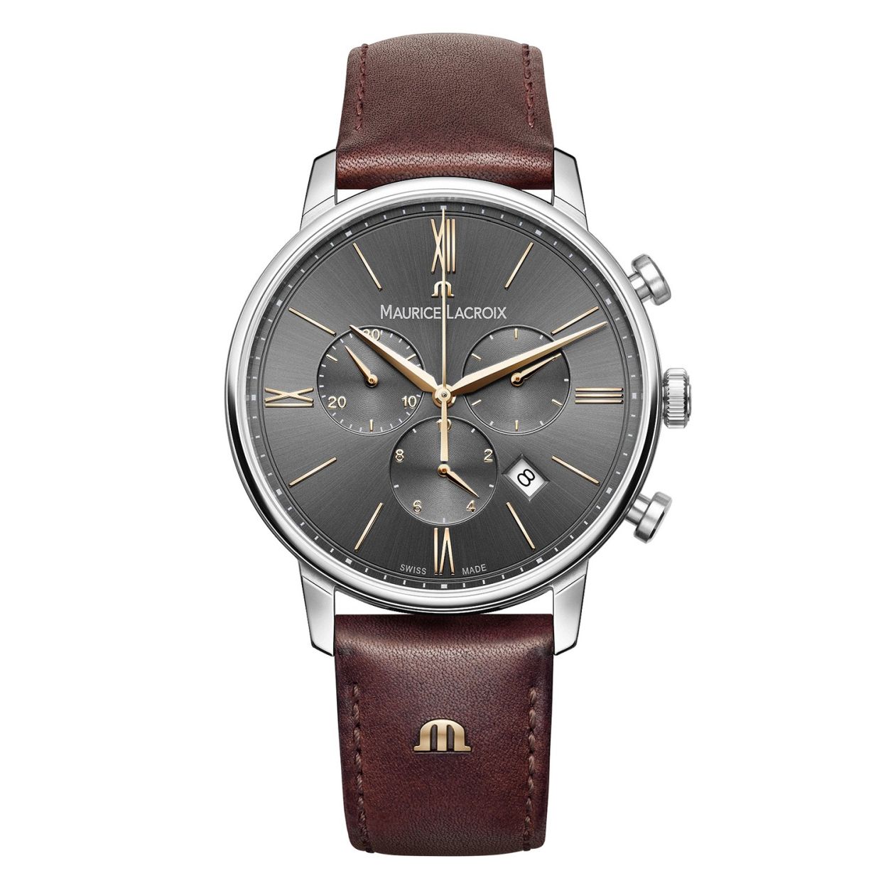 t: heren
Model: EL1098-SS001-311-1

Voordelen
- band echt leer bruin
- chronograaf/stopwatch
- mili seconde wijzer (onderdeel chronograaf)
- wijzerplaat grijs met gouden streepjes
- glas is zeer krasvast
- spat waterdicht: handenwassen, regen
- quartz
- maat kast 40mm (breedte) 8mm (dikte)




