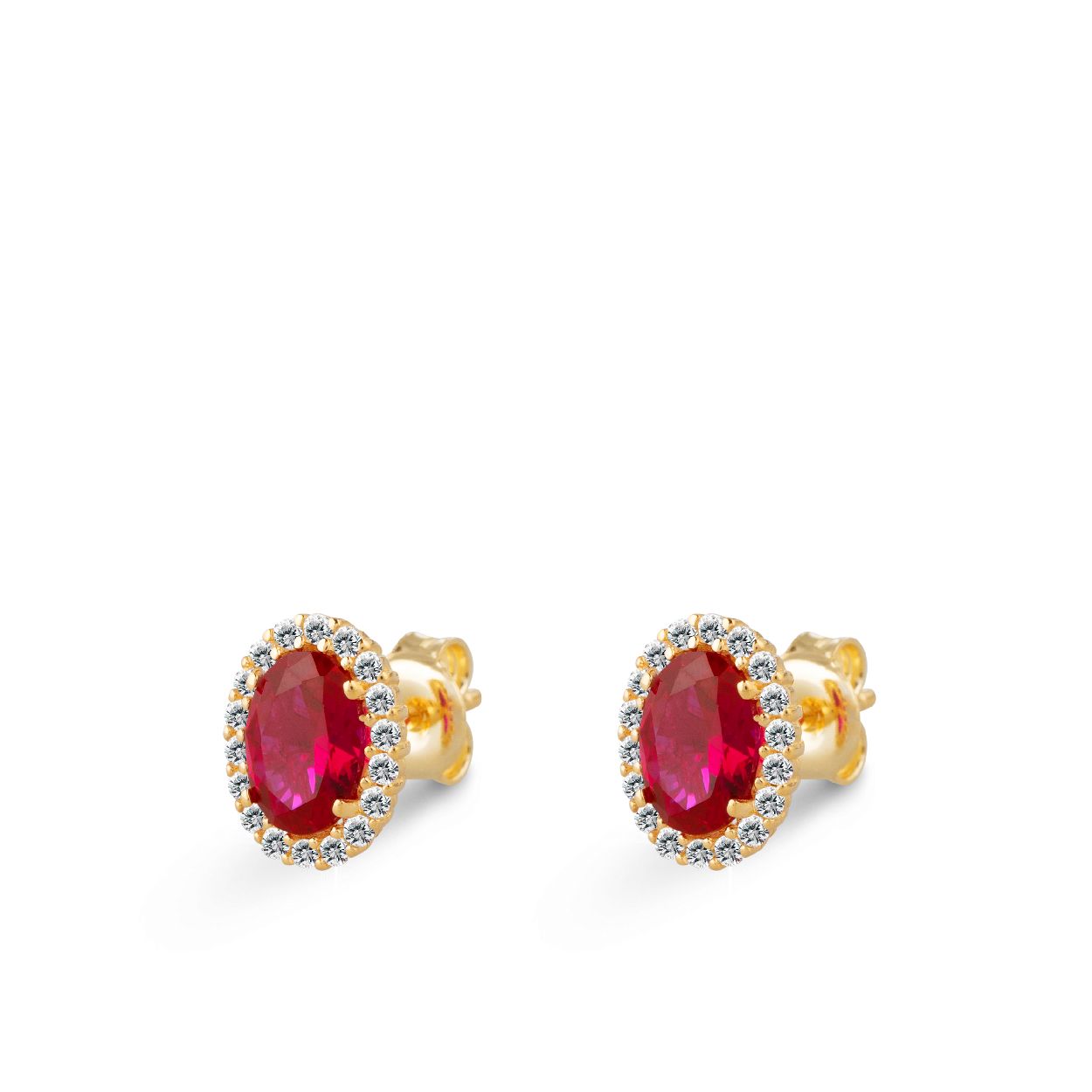Een creolen van het merk Swing Jewels. De kleur van het sieraad is geelgoud. Dit sieraad bevat de edelsteen: zirconia. De kleur van deze edelsteen is: rood.