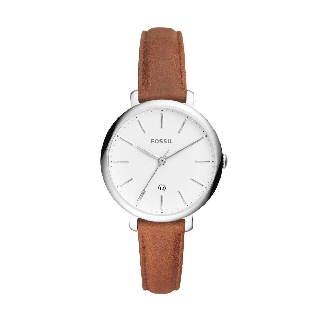 Fossil damesuurwerk ES4368
Collectie: Jacqueline
Zilverkleurige kast, witte wijzerplaat, bruine band
Datumaanduiding
Waterdichtheid: 3 ATM