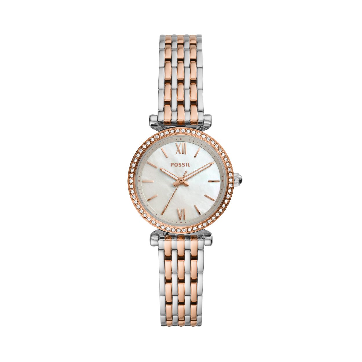 Dit dameshorloge is van het merk Fossil. Het is een  horloge met een band gemaakt van edelstaal. De diameter van de kast is 28 mm.
De verdere specificaties van het horloge zijn als volgt:
Bandbreedte (mm): 12
Kastmateriaal: edelstaal
Techniek: quartz