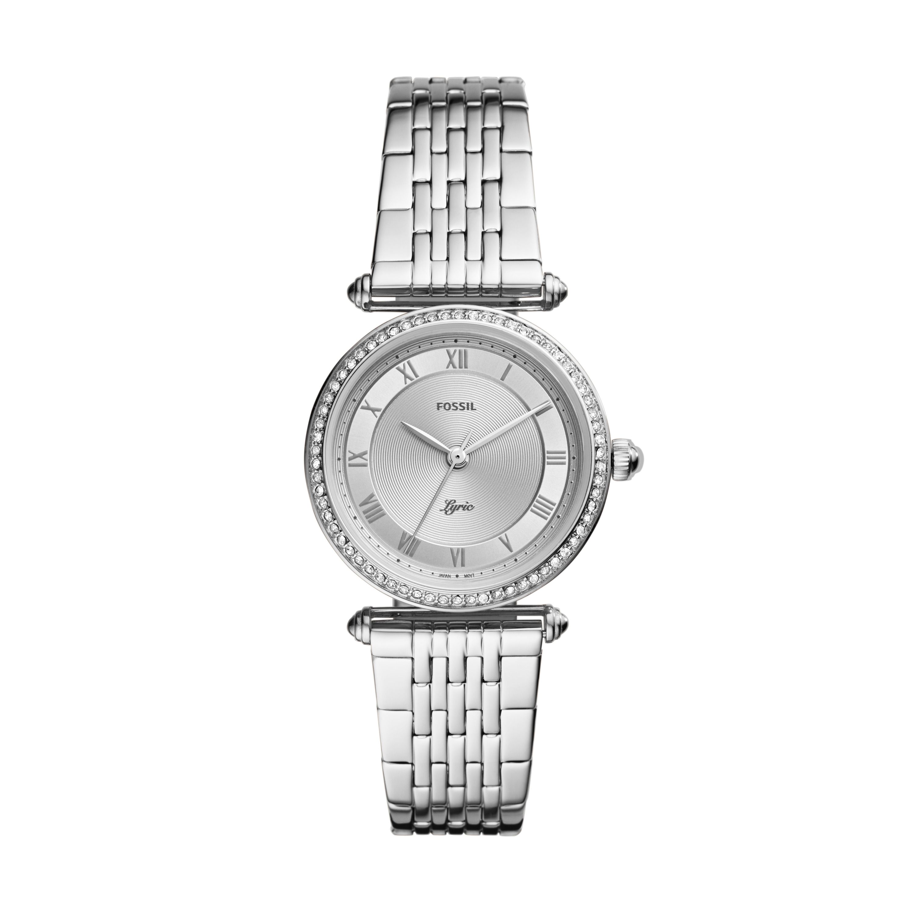 Dit stijlvolle horloge van Fossil wordt gedragen door dames. De kast is gemaakt van edelstaal en de band is gemaakt van edelstaal.