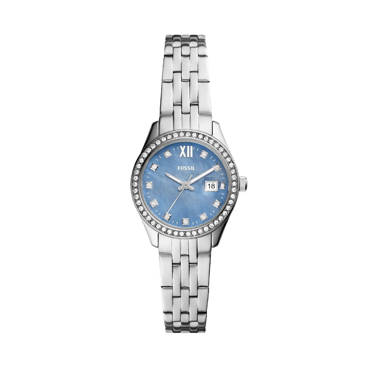 Dit dameshorloge is van het merk Fossil. Het is een  horloge met een band gemaakt van edelstaal. De diameter van de kast is 28 mm.
De verdere specificaties van het horloge zijn als volgt:
Bandbreedte (mm): 14
Kastmateriaal: edelstaal
Techniek: quartz