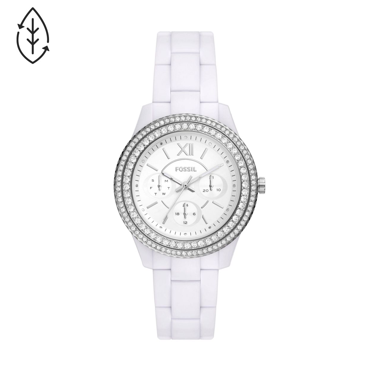 Dit dameshorloge is van het merk Fossil. Het is een horloge gemaakt van edelstaal. De diameter van de kast is37 mm dik.
De verdere specificaties van het horloge zijn als volgt:
Bandbreedte (mm): 18
Kastmateriaal: edelstaal
Kastkleur: Wit
Wijzerplaatkleur: Wit
Band materiaal: Kunststof
Bandkleur: Wit
Anti allergiscg: Nee