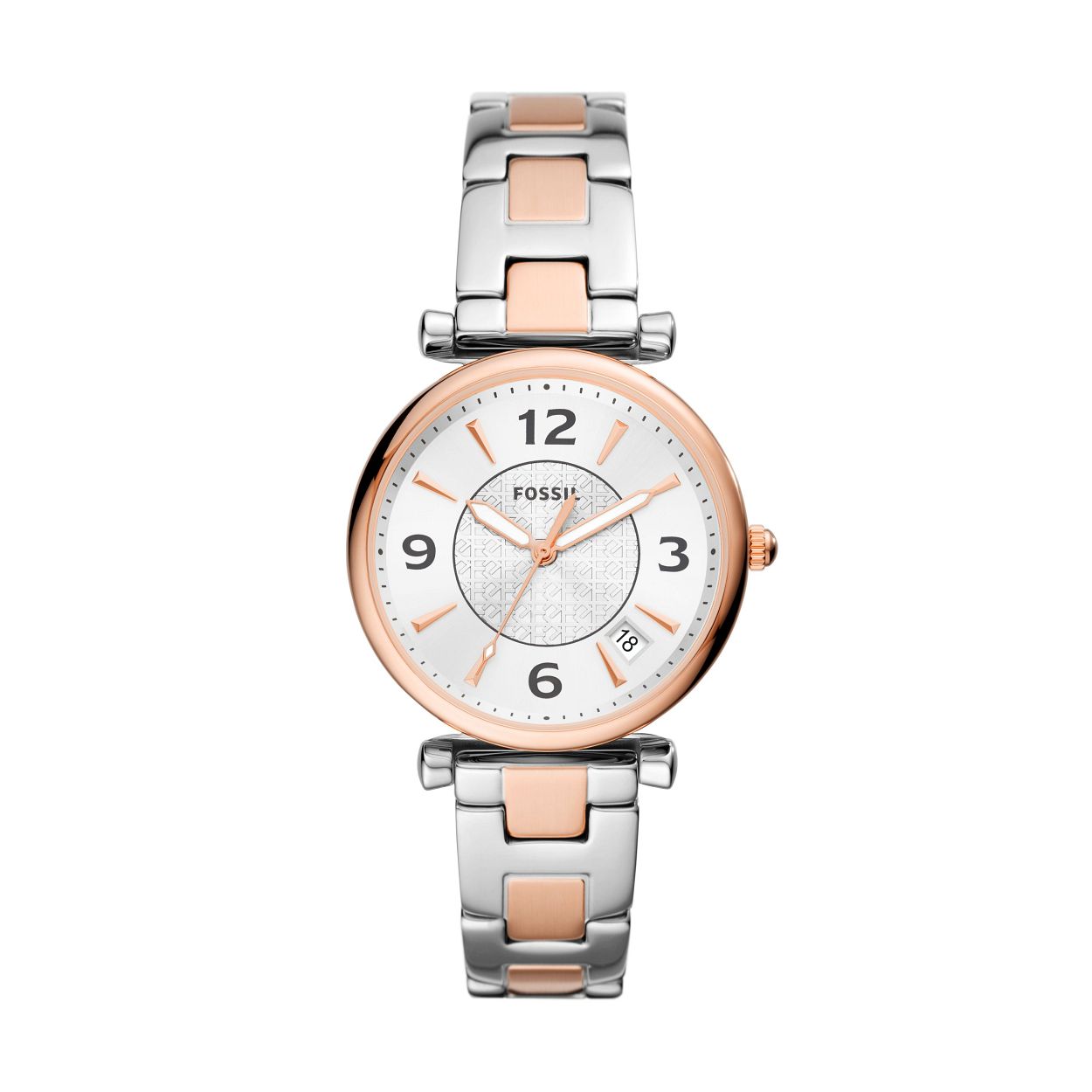 FOSSIL staal / rose dameshorloge met datum en een schakelband -ES5156