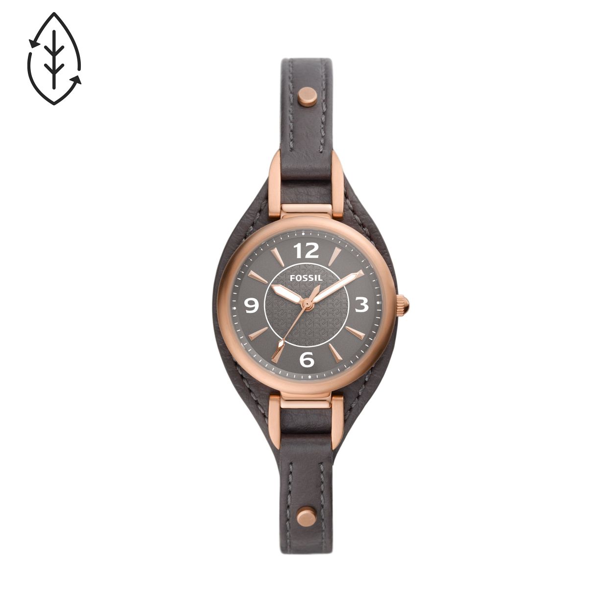 Dit Carlie horloge van 28�mm heeft een zwarte satijnen wijzerplaat, een uurwerk met drie wijzers en een zwart eco-leren bandje.