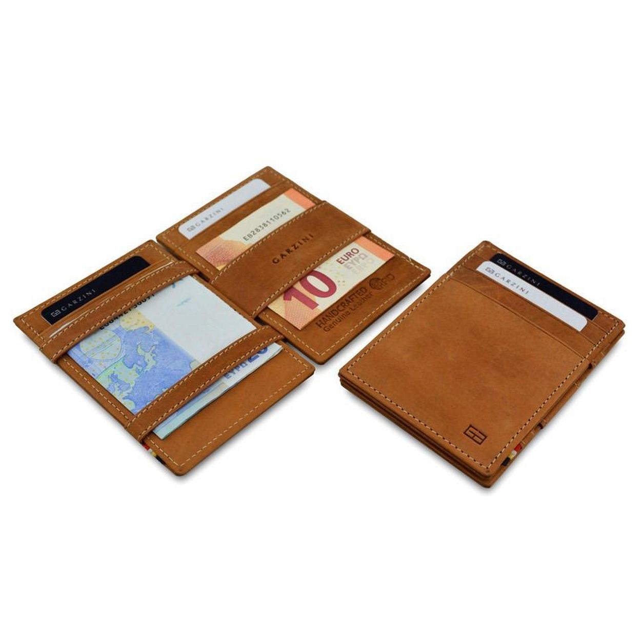SLIM LEATHER CARD HOLDER
Do you hate storing a bulky wallet somewhere in your pocket, completely ruining your outfit? Ever felt like the slim solutions lack style and quality?
At Garzini we had exactly the same feeling so we created a line of wallets of our own! Garzini Wallets feature the highest quality leather combined with our own unique�Magic Wallet�system.
Together with all of our built-in safety features such as anti-slip card slots and top of the line RFID protection, we feel like we've created the perfect wallet and we're confident you'll love it everyday!

FEATURES

Stores�up to 10 cards in anti-slip card slots
RFID protection
Stores banknotes, receipts and business cards
Suitable for all international banknotes
Unique�Magic Wallet system
Compact: 10.8cm x 7.5cm x 1cm
Handcrafted top grain leather wallet
Comes in luxurious packaging
Backed by our 2 years warranty


OUR LEATHERS
Our products are handcrafted and made from premium leathers. The leathers are coated with a custom mat or brilliant finish which makes them delightful to hold and use.