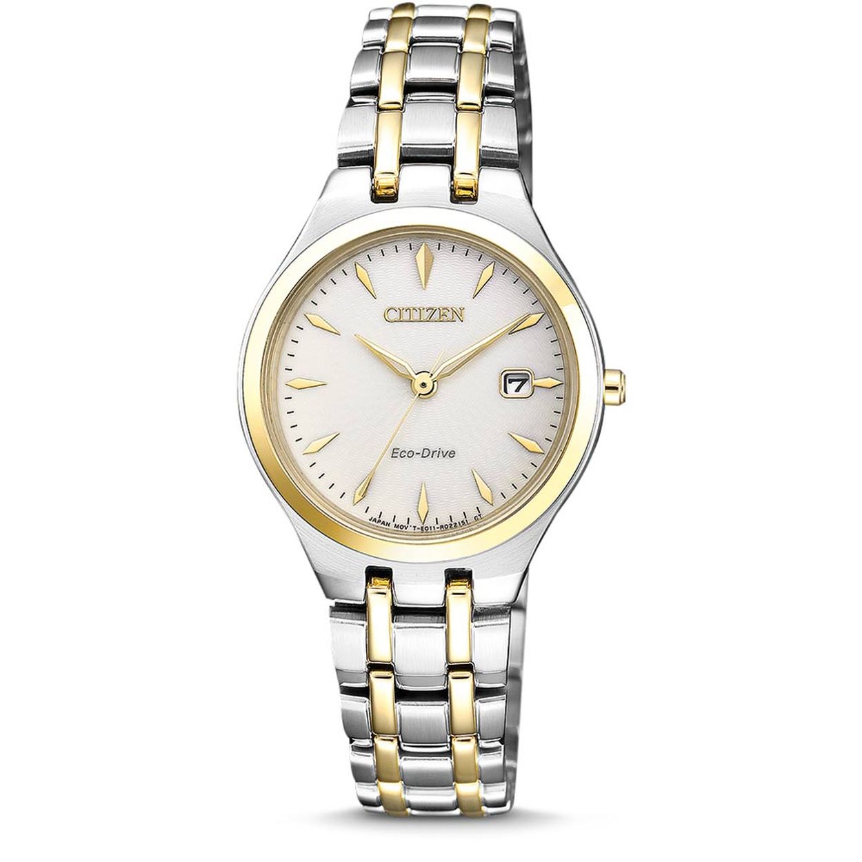 Citizen EW2484-82B bicolor Ecodrive horloge
Voordelen
- zonne-energie
- band edelstaal zilver/goud (bicolor)
- wijzerplaat wit met gouden streepjes
- compacte sluiting met extra draagcomfort
- datum
- spat waterdicht: handenwassen, regen
- maat kast 27,6mm (breedte) 7,5mm (dikte)
180 dagen power reserve, Datum, Indicator voor batterijontlading
