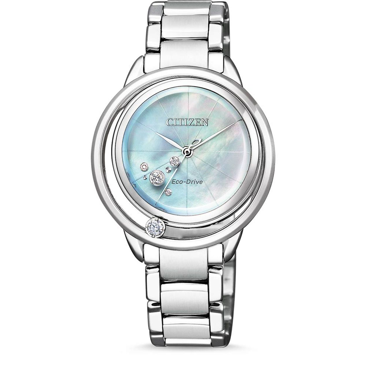 Elegance staal dames brac.met diamant en saffierglas 50m WR