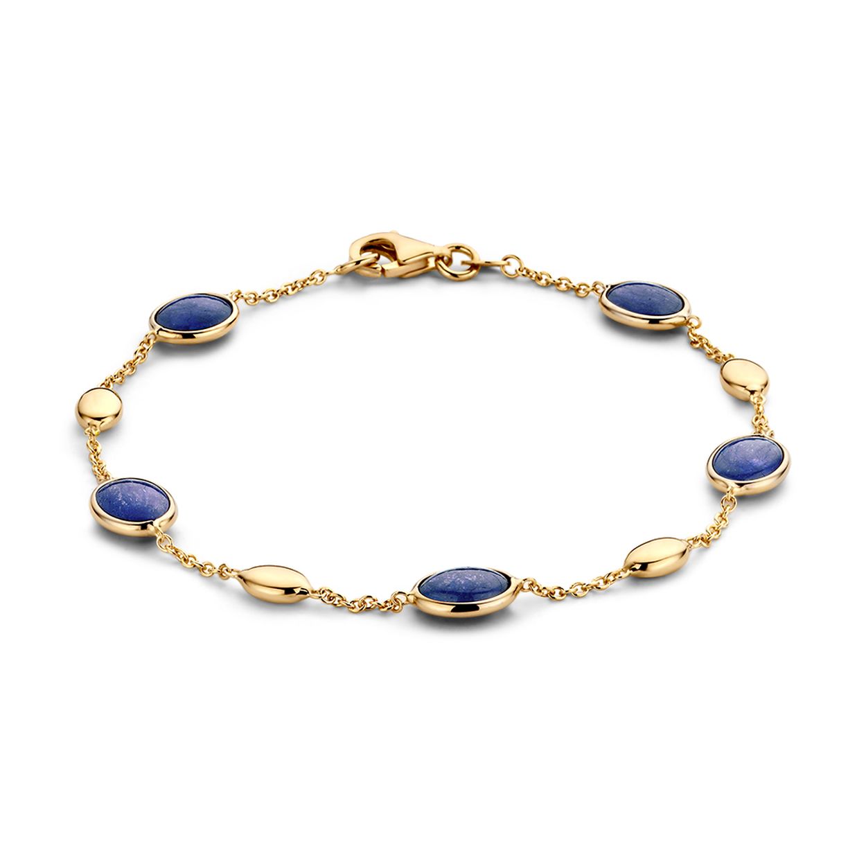 Geelgouden armband met cabochon geslepen saffier.
