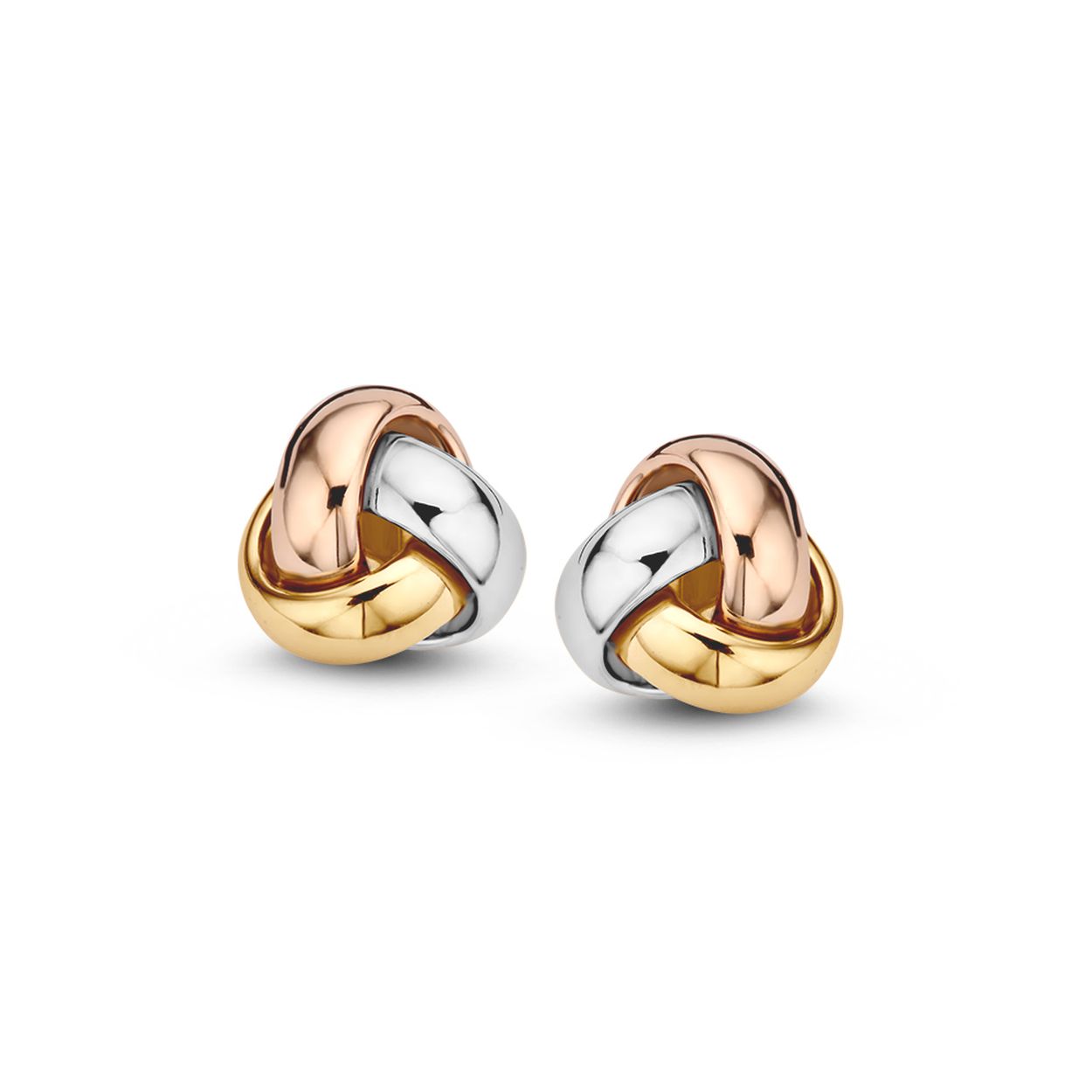 Excellent jewelry - 14kt tricolour geel/wit/roségoud knoop model oorstekers - OE706944