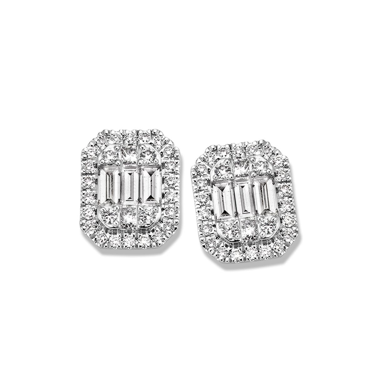 Stijlvolle witgouden oorstekers bezet met fonkelende diamanten van in totaal 0,80 ct. Het ontwerp combineert strak geslepen baguette diamanten met sprankelende diamanten in briljant slijpvorm, wat zorgt voor een luxueuseffect. Dankzij de perfecte balans tussen moderne lijnen en klassieke schittering zijn deze oorstekers ideaal voor zowel dagelijks gebruik als bijzondere gelegenheden.

