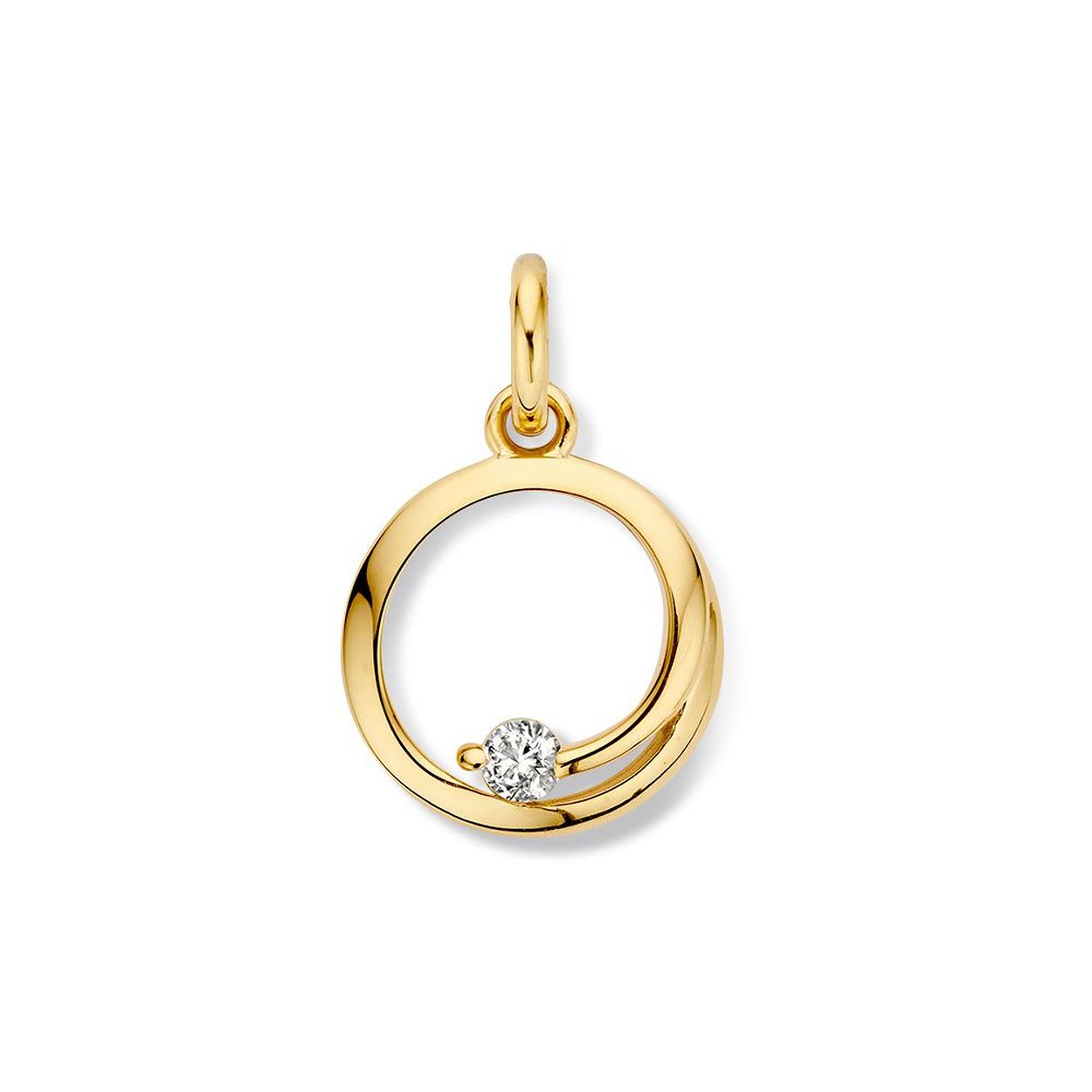 Geelgouden hanger met zirkonia.
