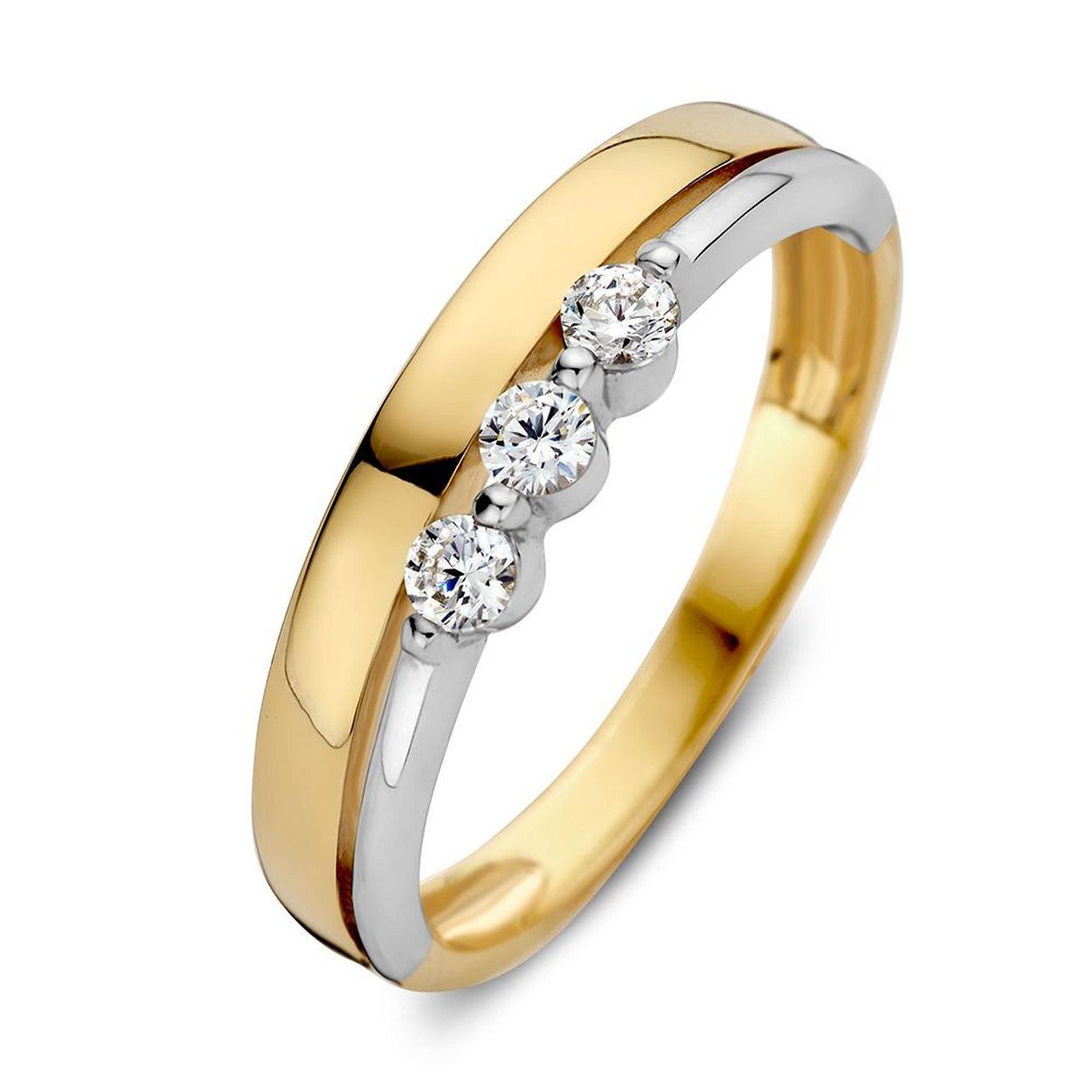 Gouden bicolor dames ring met zirkonia