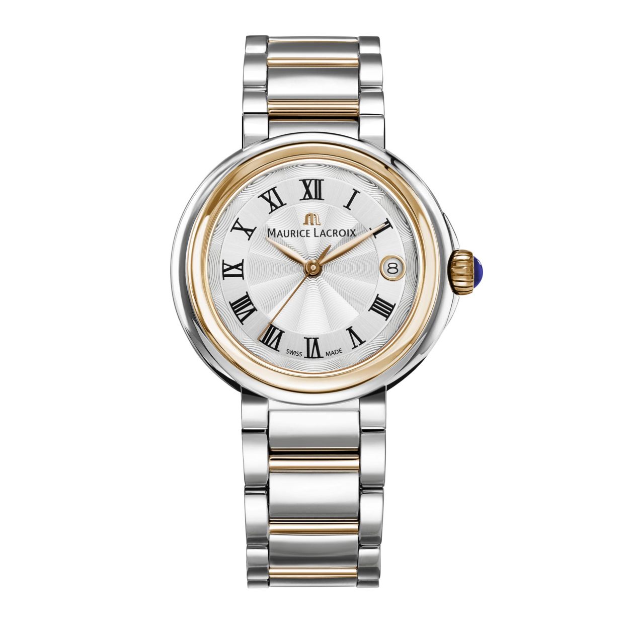 Maurice Lacroix - Fiaba staal/PVD pink brac. met blauwe spinel en saffierglas 100m WR Serienr. AZ18098