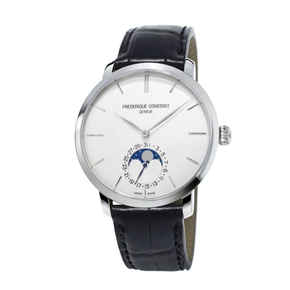 The Slimline Moonphase Manufacture is born out of Frederique Constant’s passion for high-quality horology. The watch has been in-house developed, produced, and assembled.