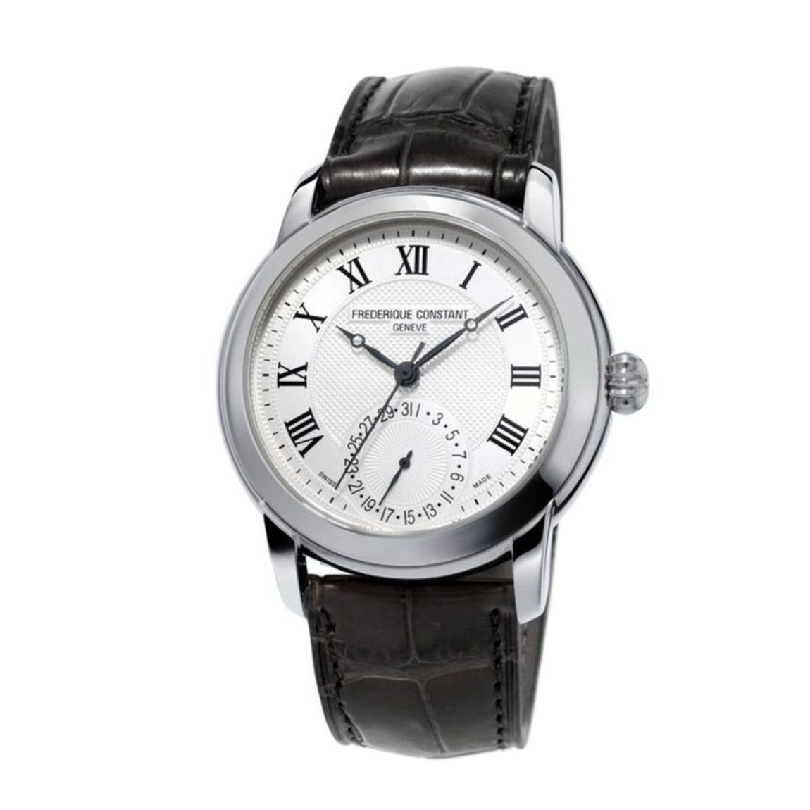 Het Zwitserse Frederique Constant FC-710MC4H6 Classic Manufacture heren horloge datum heeft een automatisch manufactuur uurwerk. De stalen roestvrijstalen kast heeft een diameter van 42mm, een doorzichtige deksel en een glas van saffier. De wijzerplaat is wit. De band van alligator leer is zwart en sluit met een vouwsluiting. De waterdichtheid is 5ATM.