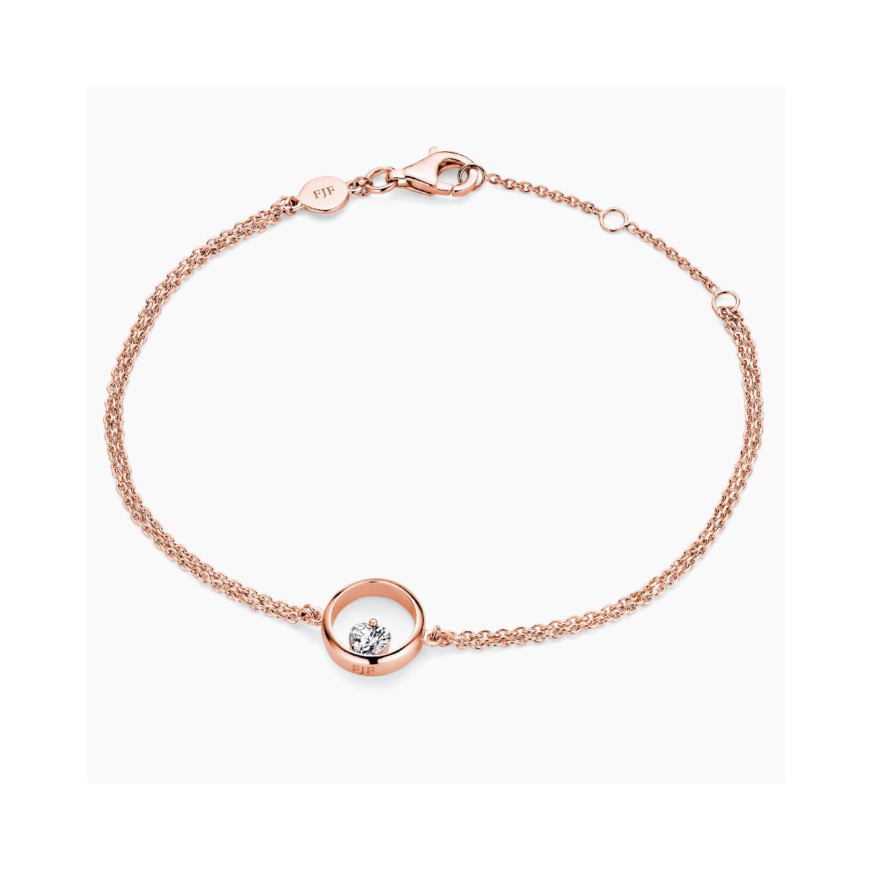 Dit is een armband van het merk FJF Jewellery. De kleur van het sieraad is rosegoud. Dit sieraad bevat de edelsteen: zirconia van swarovski. De kleur van deze edelsteen is: wit.
