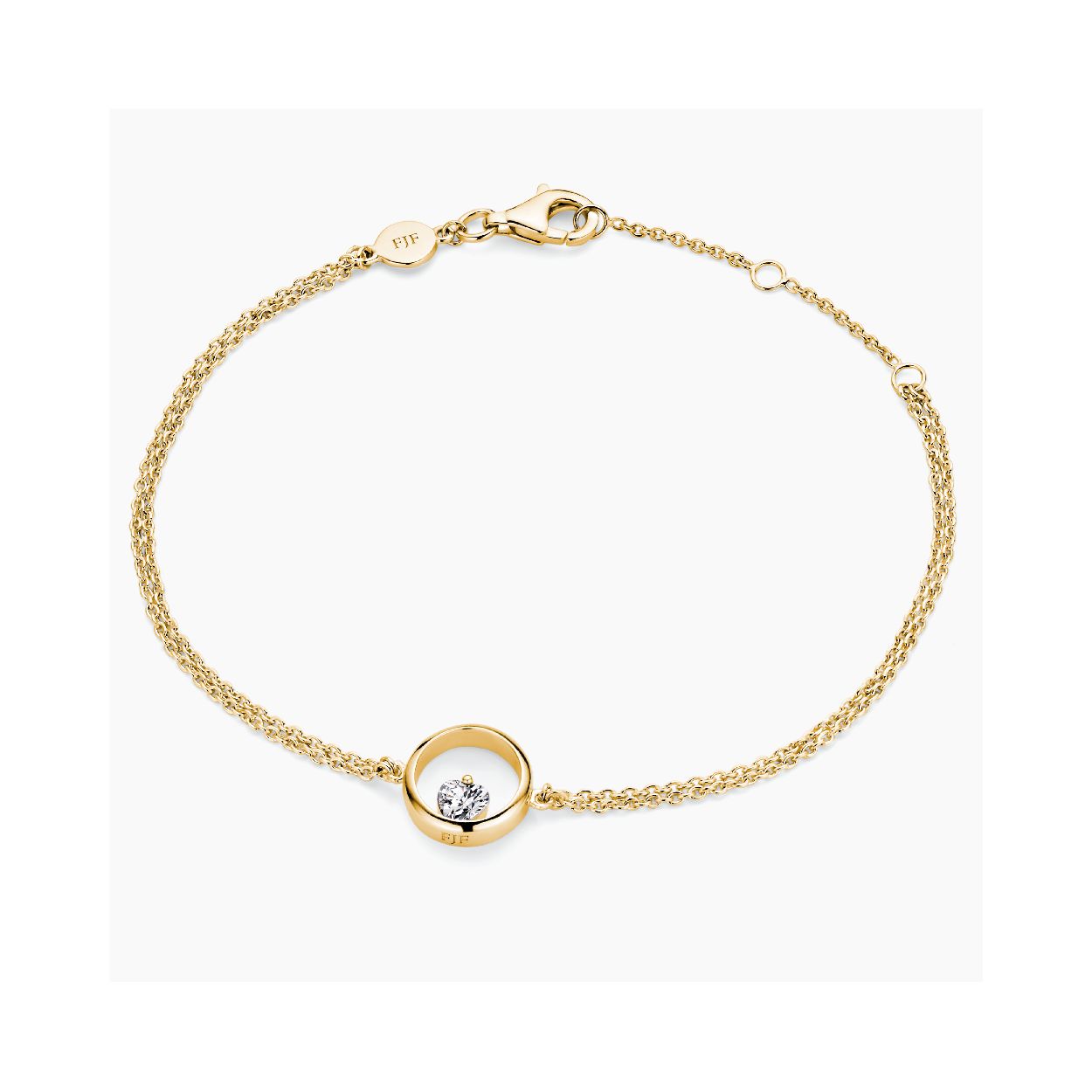 Dit is een armband van het merk FJF Jewellery. De kleur van het sieraad is geelgoud. Dit sieraad bevat de edelsteen: zirconia van swarovski. De kleur van deze edelsteen is: wit.