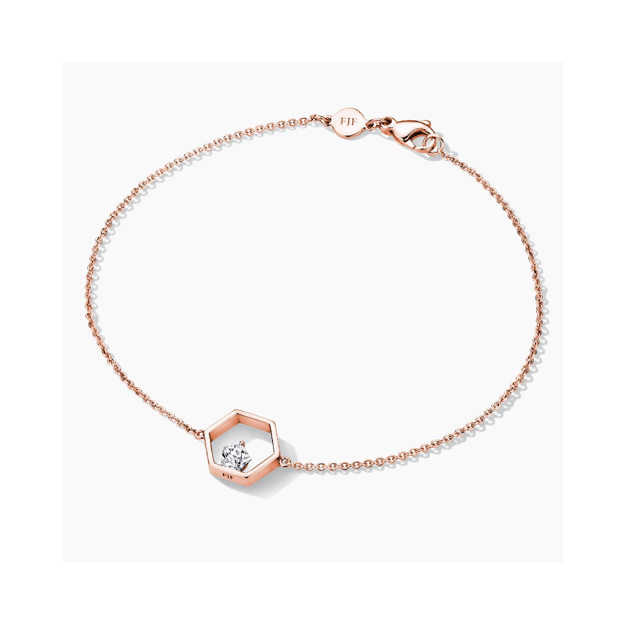 Dit is een armband van het merk FJF Jewellery. De kleur van het sieraad is rosegoud. Dit sieraad bevat de edelsteen: zirconia van swarovski. De kleur van deze edelsteen is: wit.