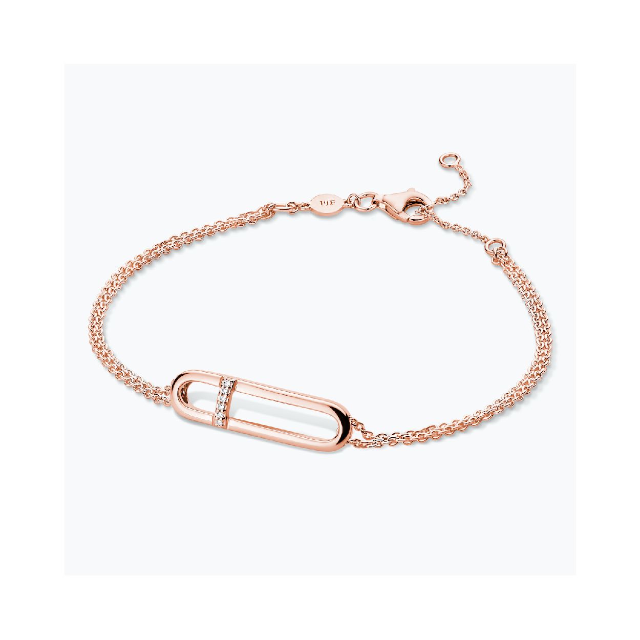 Dit is een armband van het merk FJF Jewellery. De kleur van het sieraad is rosegoud. Dit sieraad bevat de edelsteen: zirconia van swarovski. De kleur van deze edelsteen is: wit.