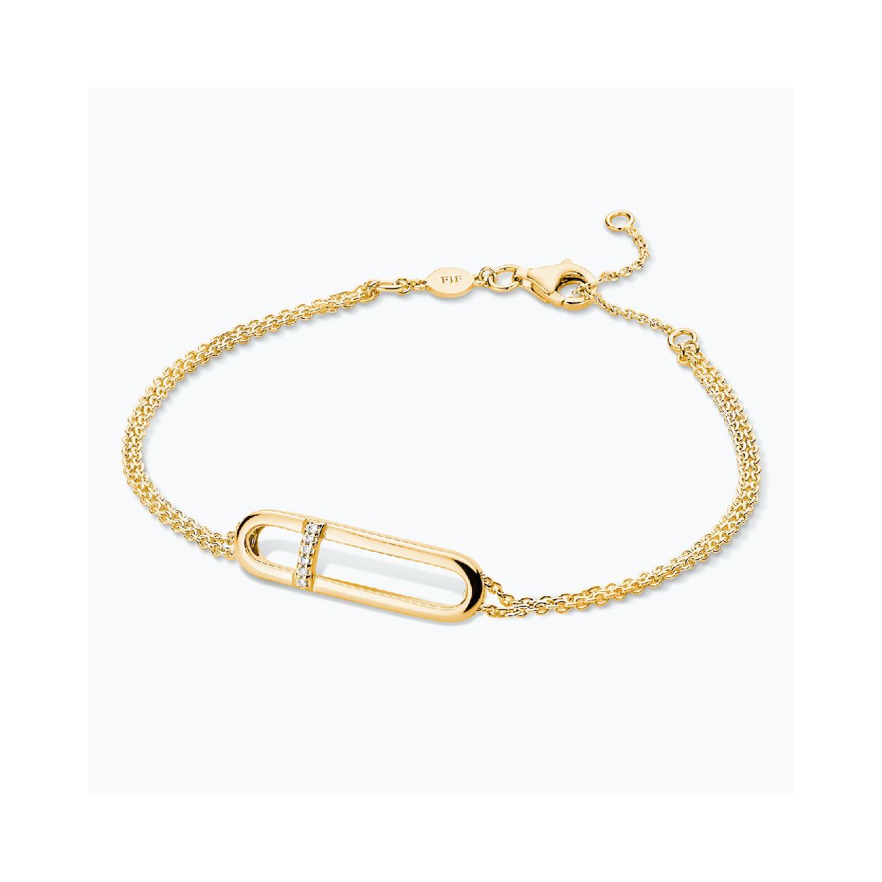 Dit is een armband van het merk FJF Jewellery. De kleur van het sieraad is geelgoud. Dit sieraad bevat de edelsteen: zirconia van swarovski. De kleur van deze edelsteen is: wit.
