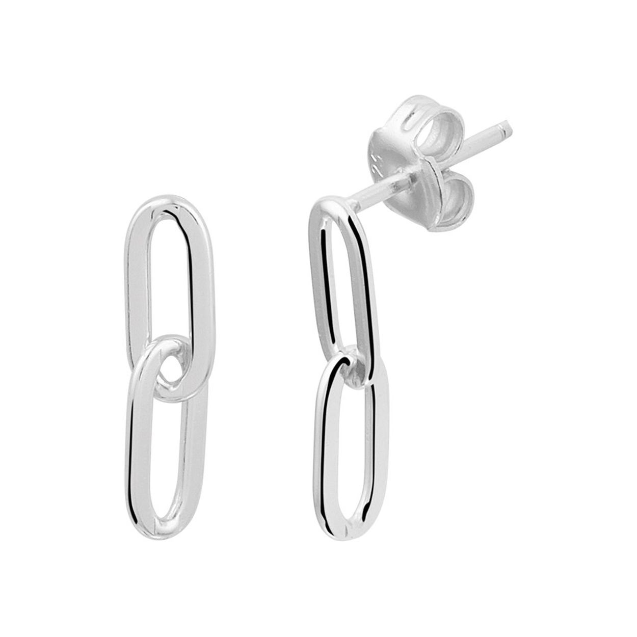 Gerhodineerd 925 zilveren oorhangers in schakelvorm. De oorhangers hebben een totale hoogte van 1.6cm en een breedte van 4mm.