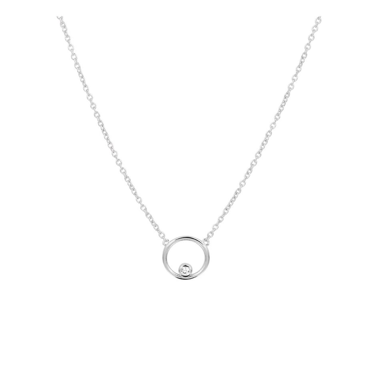 Fijn zilveren collier met open rondje en zirkonia. De grote van het rondje is 1,2 mm breed en de lengte van het kettinkje is 41-45cm.