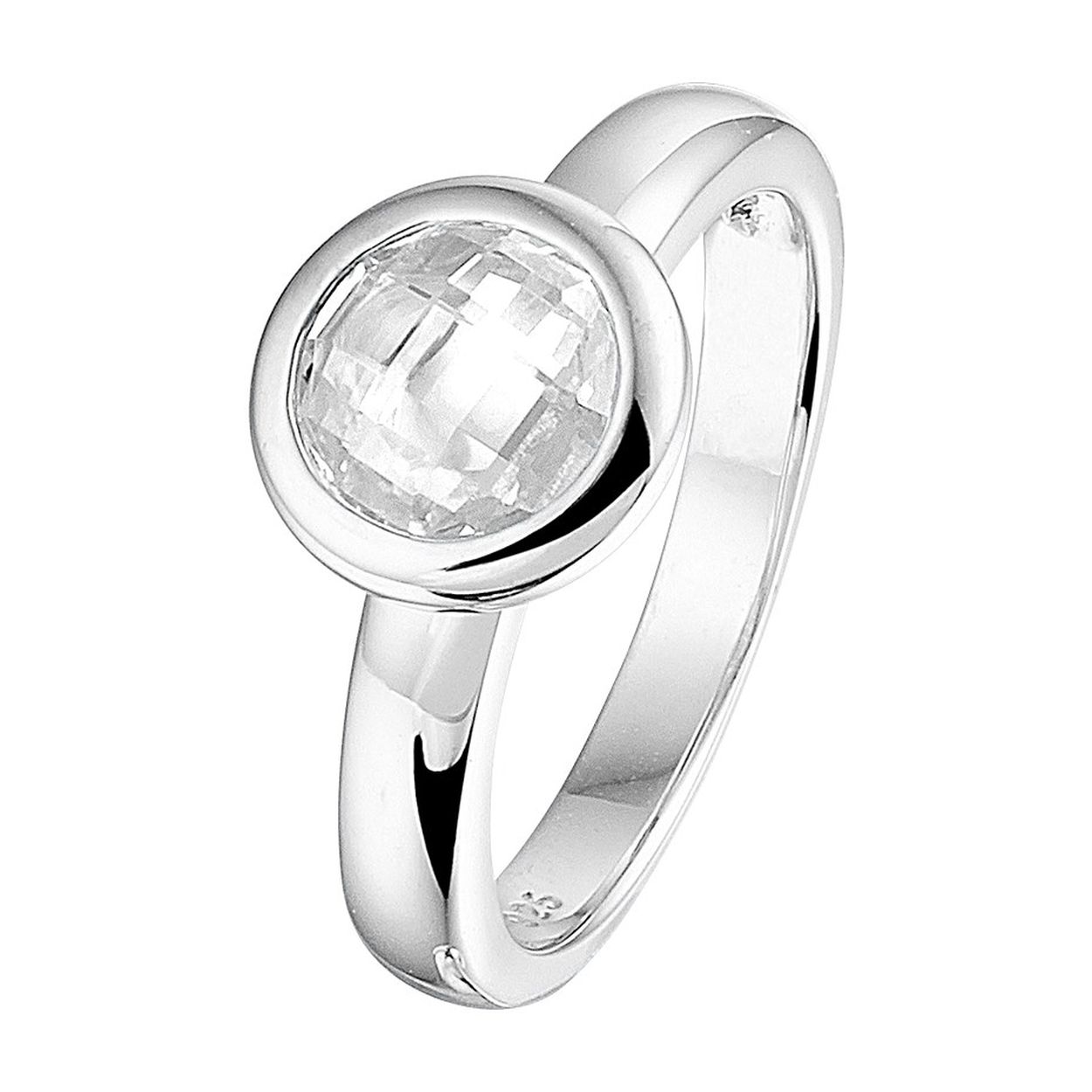 Gerhodineerd 925 zilveren ring uitgevoerd met een schitterende zirkonia. De ring heeft een breedte van 9mm.