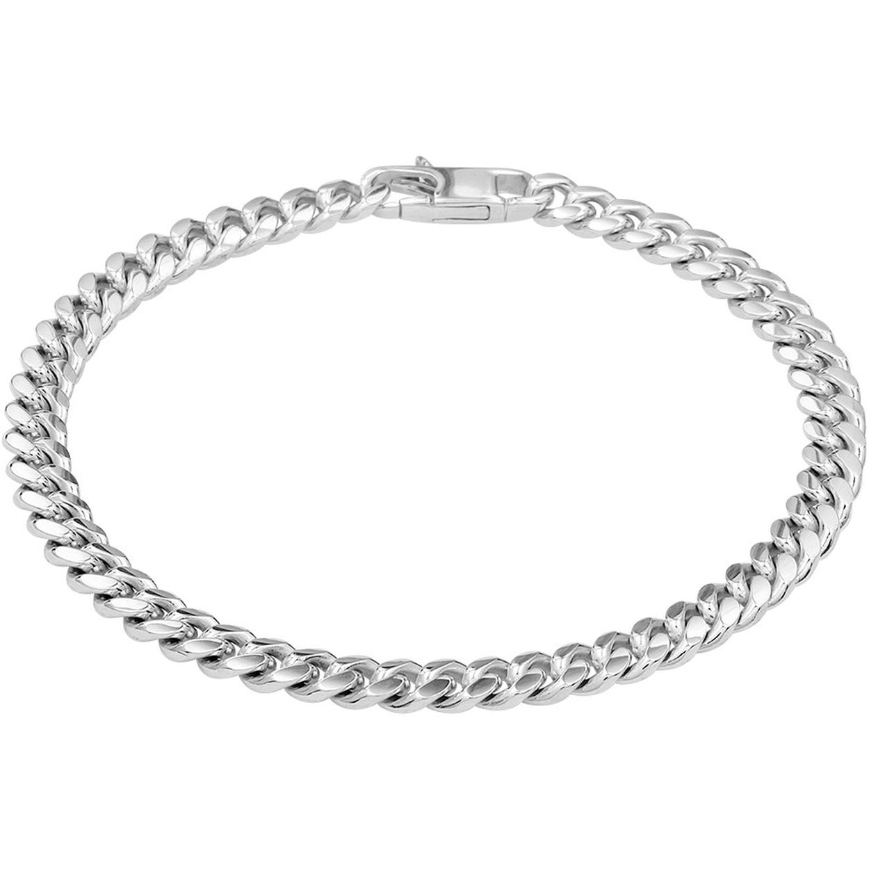 Gerhodineerd 925 zilveren armband met een schakelbreedte van 4.8mm. De armband heeft een draaglengte van 19cm en een stevige karabijn sluiting.Gerhodineerd zilver is door de rhodiumlaag beter bestand tegen verkleuren en krassen.