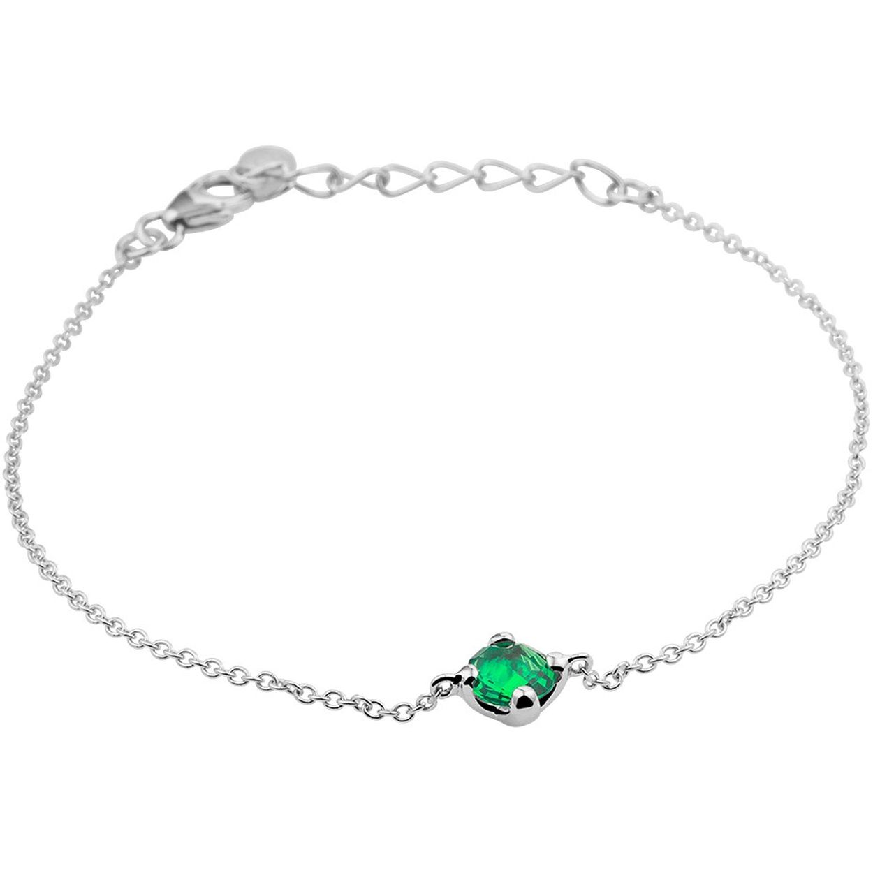Gerhodineerd 925 zilveren armband uitgevoerd met een schitterende synth. smaragd en een stevige karabijn sluiting. De armband heeft een draaglengte van 17cm met een extensie van 3cm.