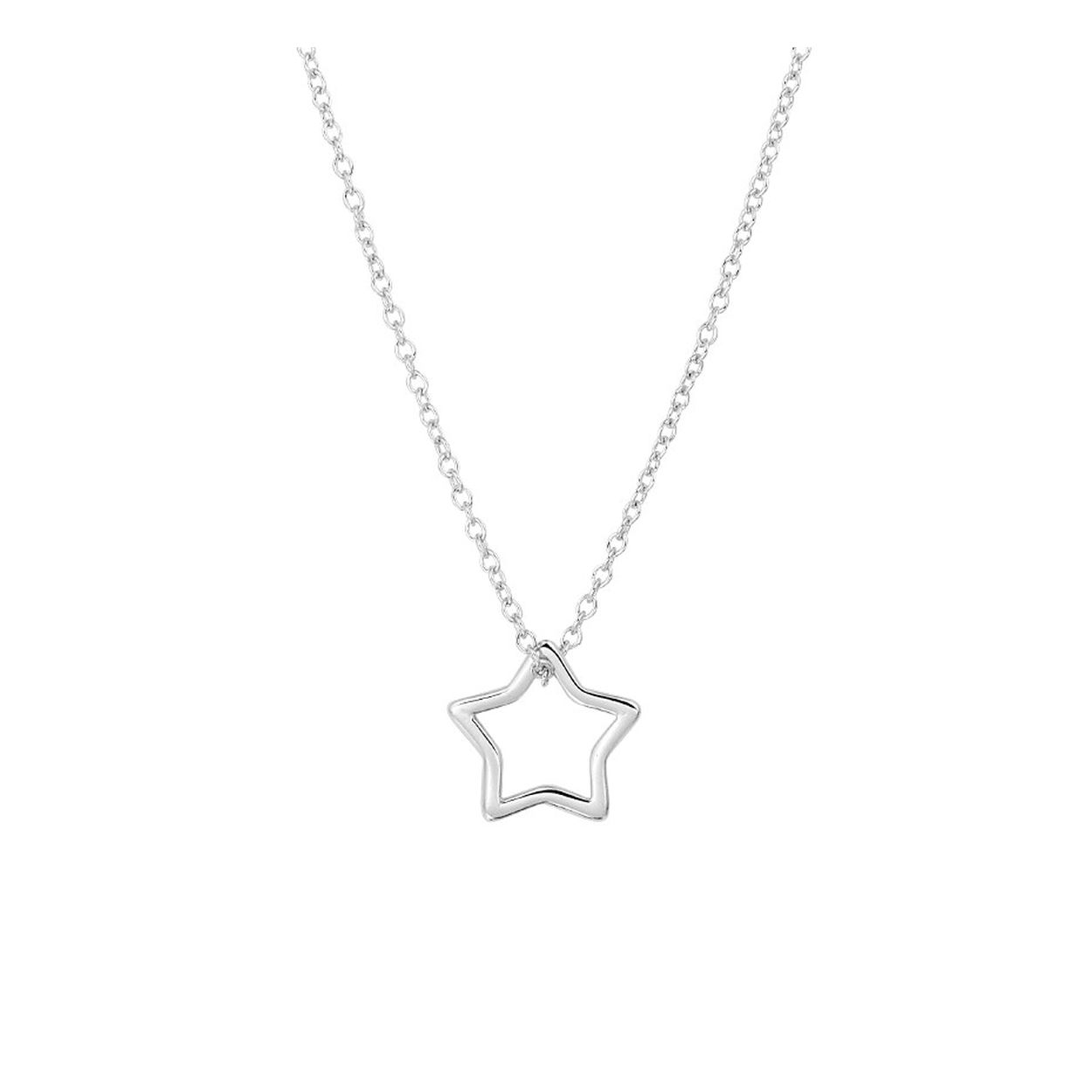 Gerhodineerd 925 zilveren collier uitgevoerd met een hanger in de vorm van een ster. Het collier heeft een draaglengte van 40cm met een extensie van 5cm. De ster heeft een diameter van 10.7mm.