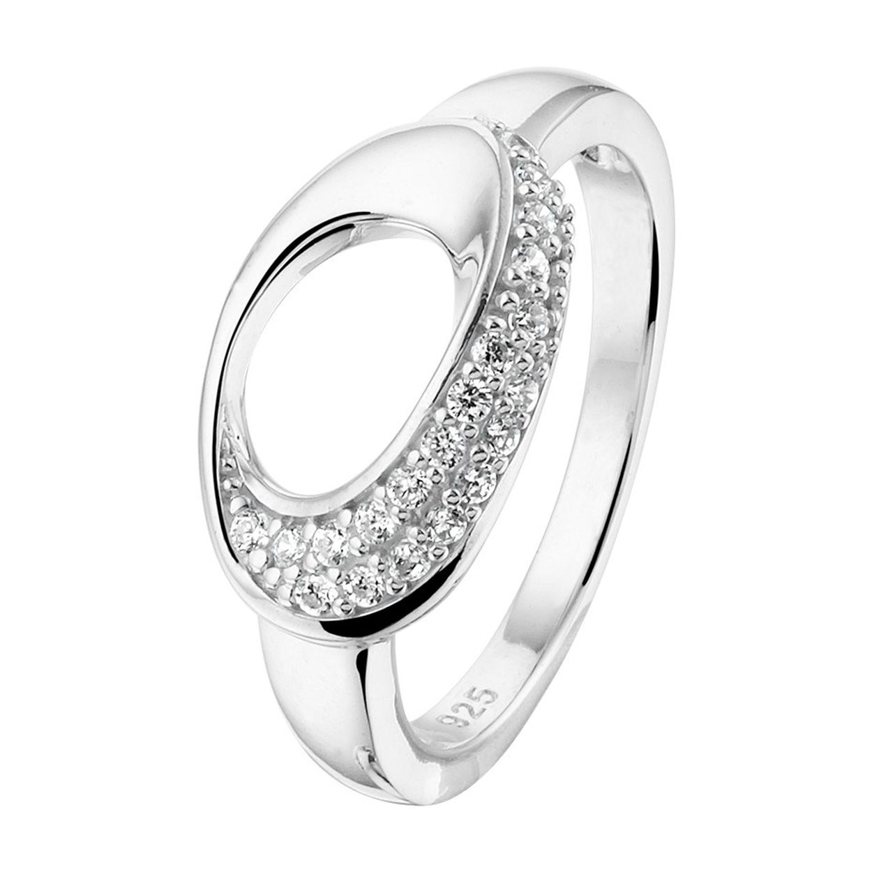 Gerhodineerd 925 zilveren ring uitgevoerd met een schitterend zirkonia vlak. De ring heeft een breedte van 10mm.