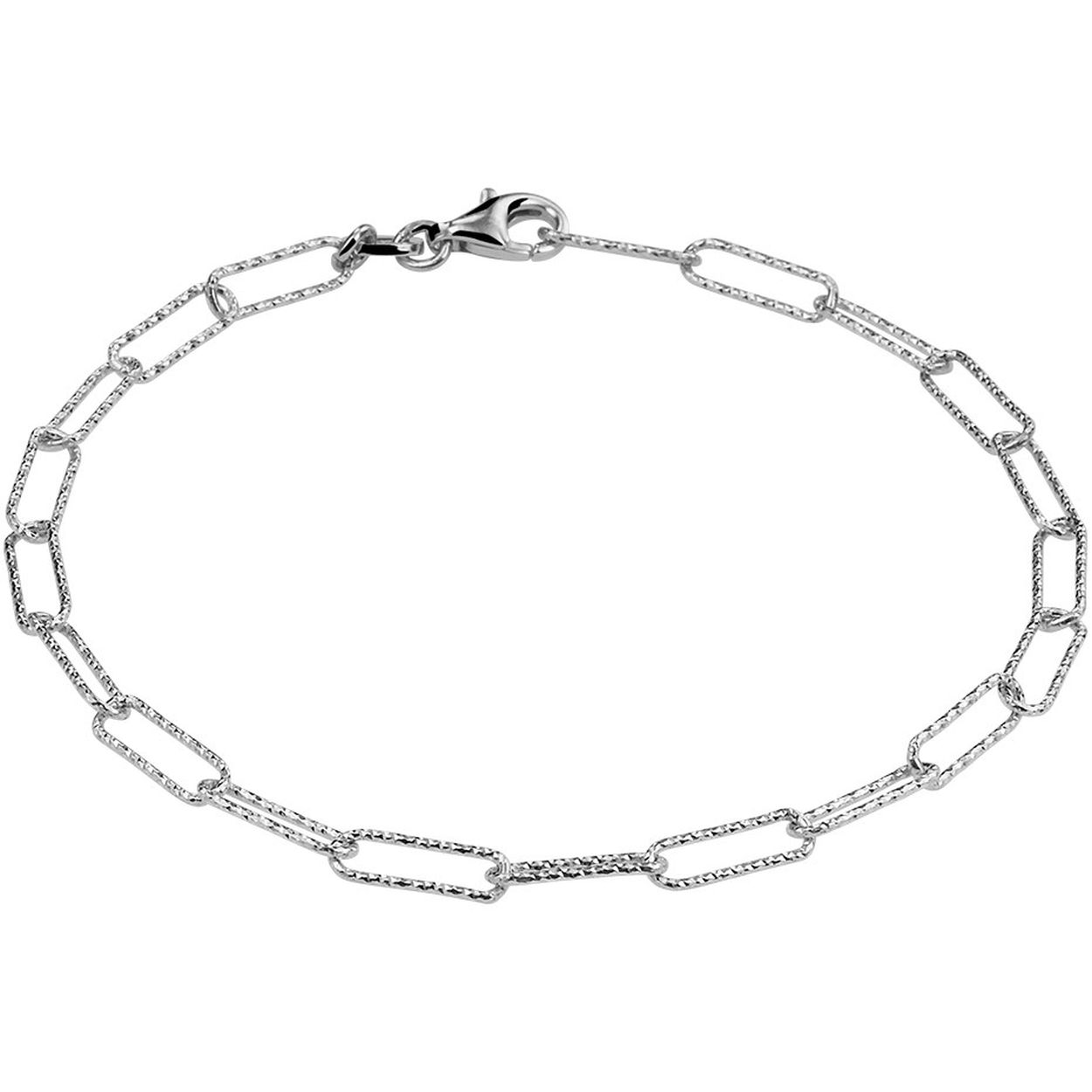Gerhodineerd 925 zilveren anker armband met een schakelbreedte van 3.4mm en een stevige karabijn sluiting. De schakels zijn uitgevoerd met een bewerking. De armband heeft een draaglengte van 19cm.