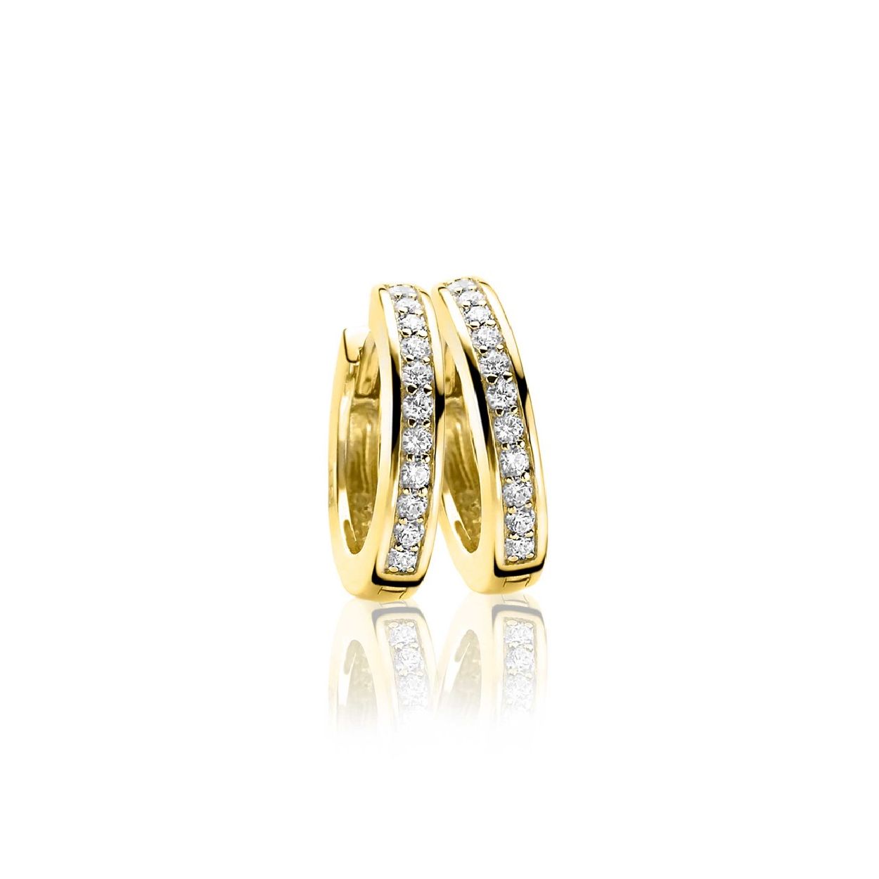 Zinzi zilveren oorringen 14K geel verguld 17 x 3mm witte zirconia's ZIO186Y