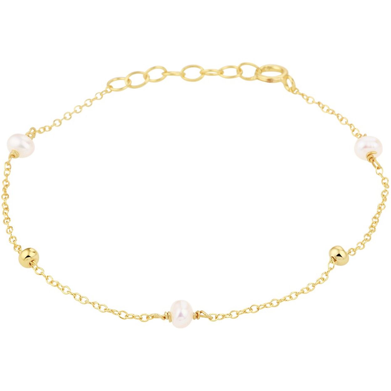 Zilver vergulde armband met parel 1,2 mm 16,5 + 2 cm