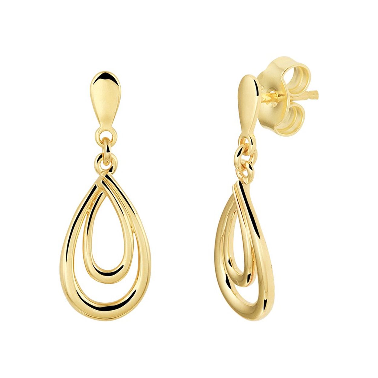 14k Geelgouden oorhangers uitgevoerd met druppelvormige hangers. De oorhangers hebben een totale hoogte van 2cm. De hanger heeft een afmeting van 15.2x8mm.