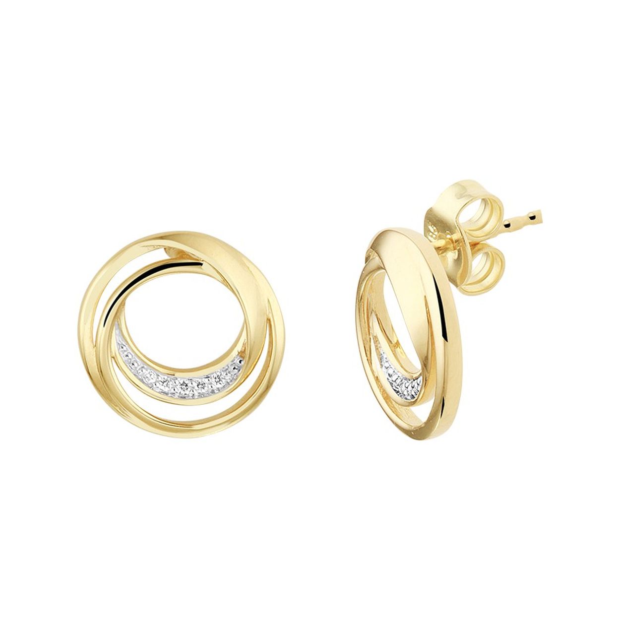 14k Geelgouden oorknoppen uitgevoerd met een schitterende diamant rij. De oorknoppen hebben een diameter van 12mm.