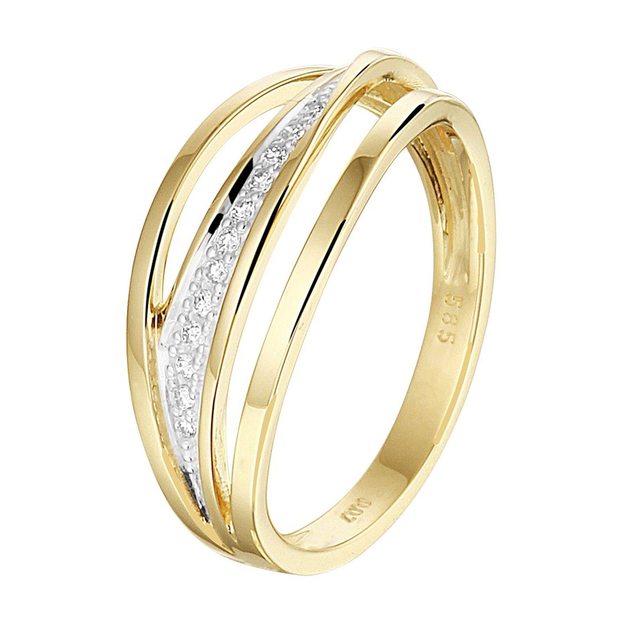 14k Geelgouden ring uitgevoerd met een schitterende diamant rij. De ring heeft een breedte van 7.8mm.