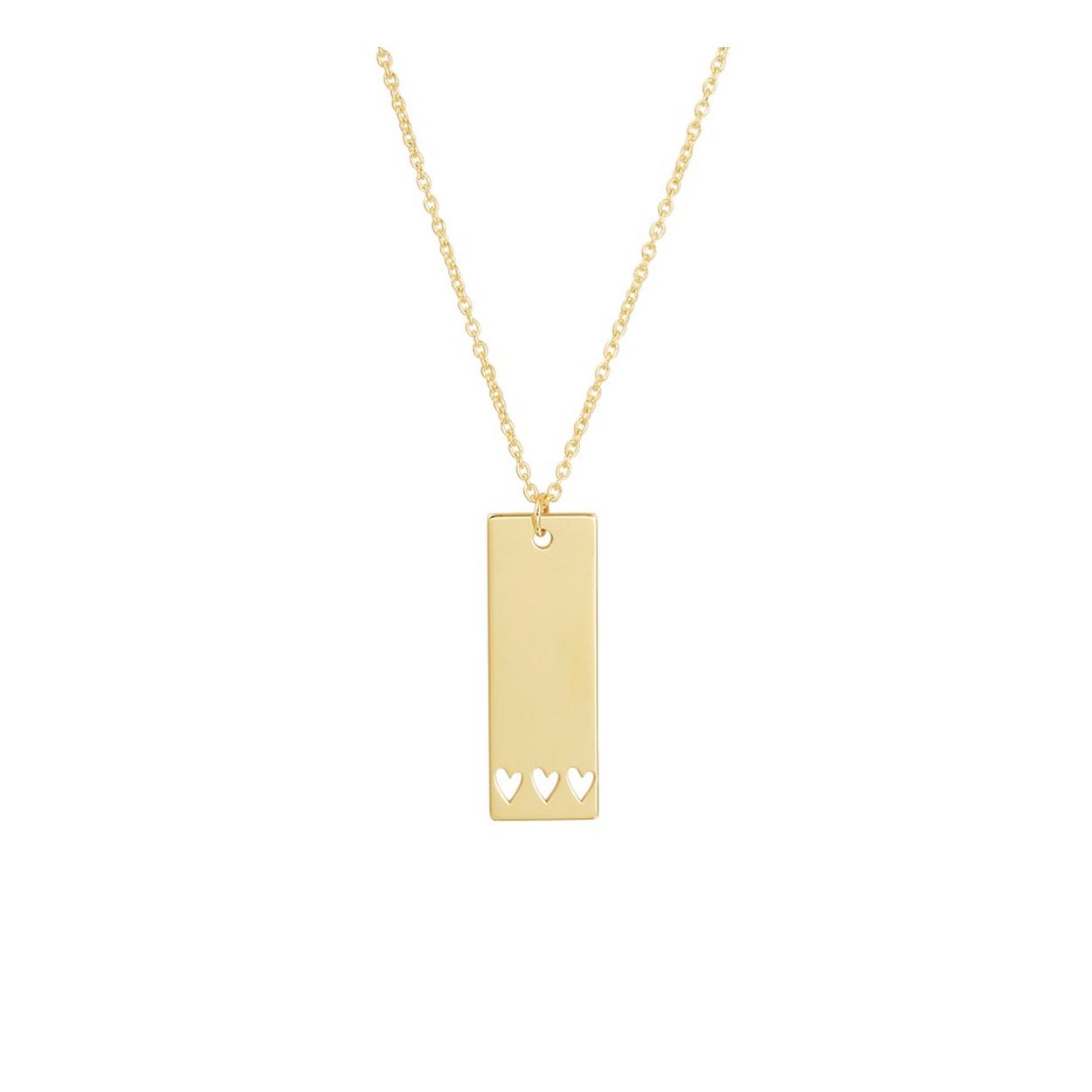 14k Geelgouden collier uitgevoerd met een hanger met daarin drie open hartjes. Het collier heeft draaglengtes van 41, 43 en 45cm en een stevige karabijn sluiting. De hanger heeft een afmeting van 21x7.5mm.