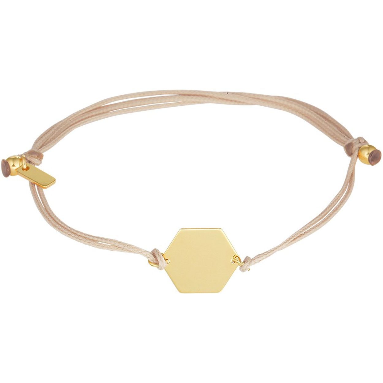 Lichtbruin gevlochten armband uitgevoerd met een 14k geelgouden zeshoek. De armband heeft draaglengtes van 13 tot 19cm. De zeshoek heeft een afmeting van 10x11.5mm.
