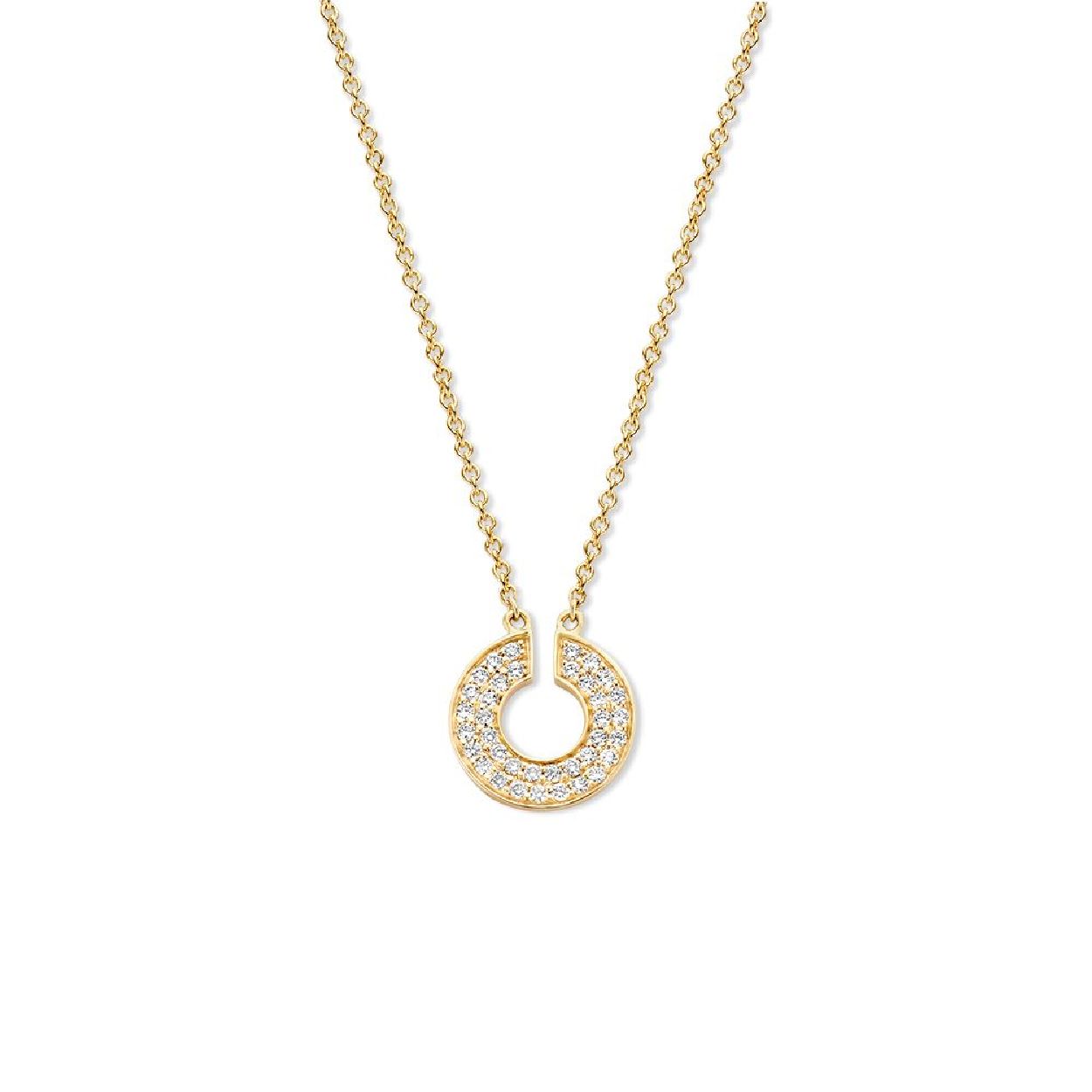 Geelgouden collier met stevige ankerschakel en prachtige hanger gezet met diamant.�
