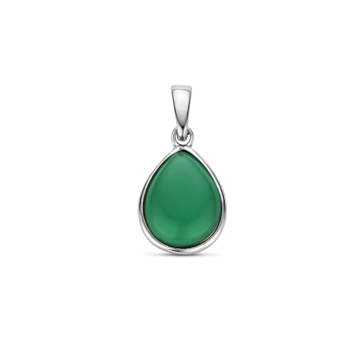 Gerhodineerd 925 zilveren hanger uitgevoerd met een schitterende groen agaat steen. De hanger heeft een afmeting van 13.5x9.5mm en een totale hoogte van 1.9cm.
