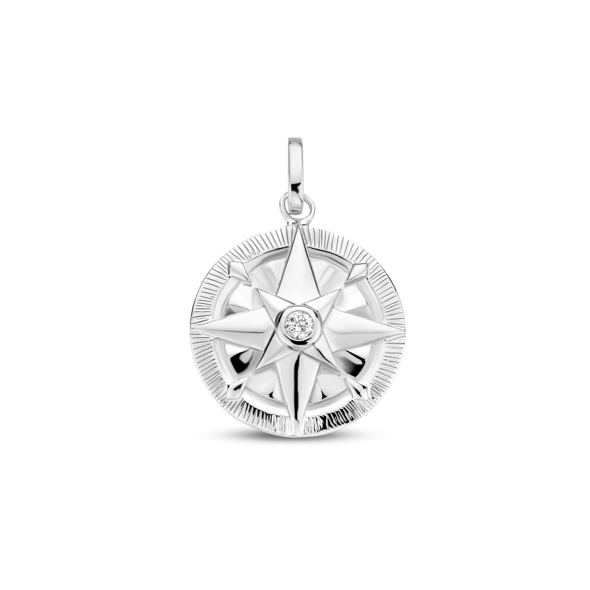 Gerhodineerd 925 zilveren hanger uitgevoerd met een zirkonia. De hanger heeft een totale hoogte van 2.6cm.