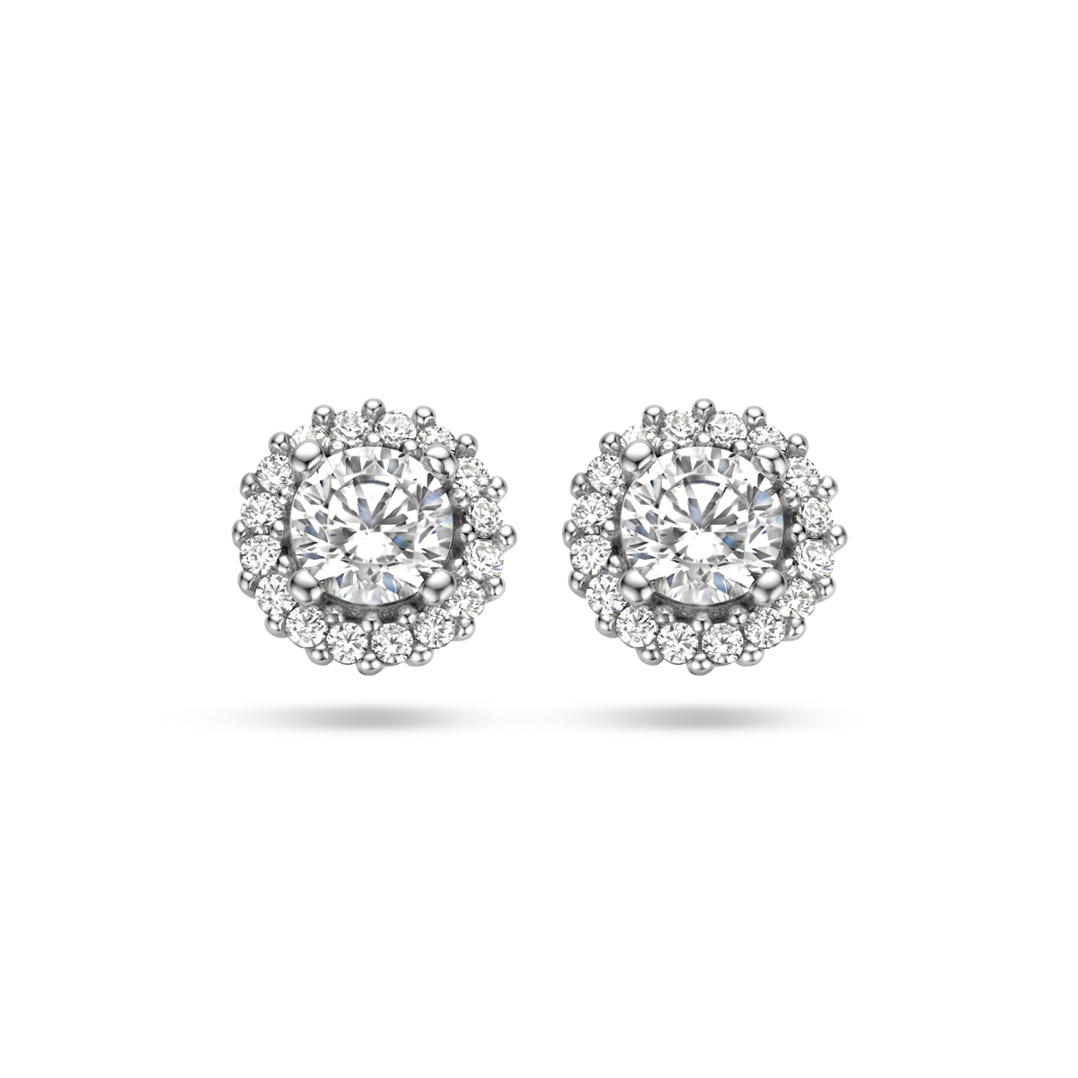 Gerhodineerd 925 zilveren oorknoppen uitgevoerd met zirkonia. De oorknoppen hebben een diameter van 8.5mm.