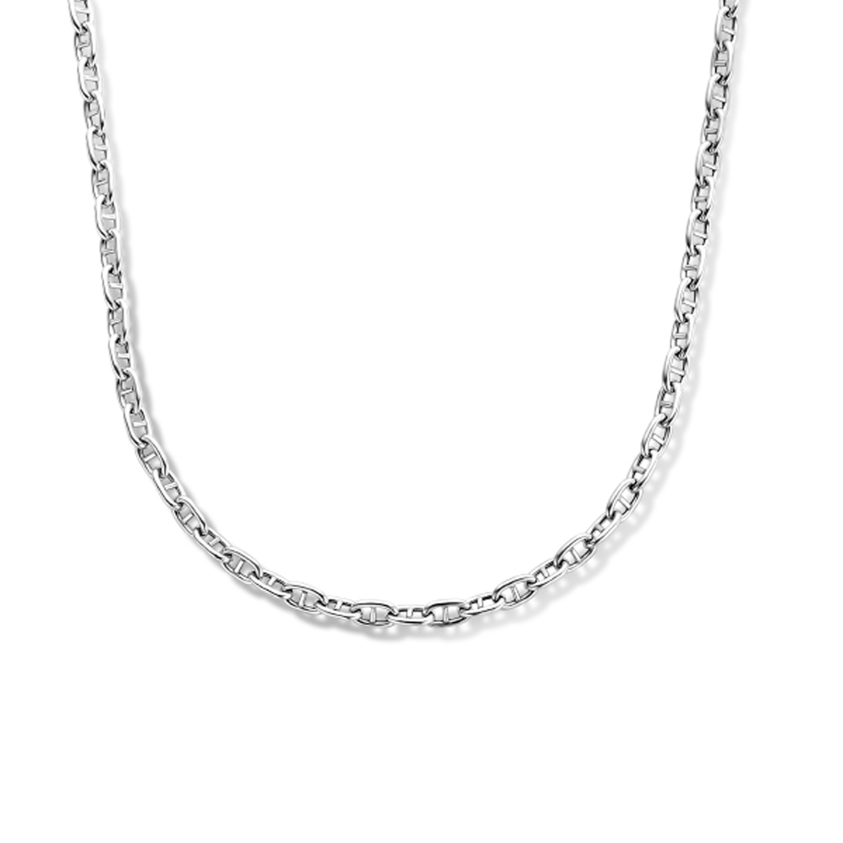 Gerhodineerd 925 zilveren anker collier uitgevoerd met een karabijn sluiting. Het collier heeft een draaglengte van 40cm met een extensie van 4cm en een schakelbreedte van 4mm.