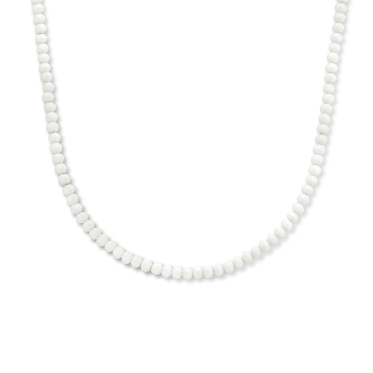 Gerhodineerd 925 zilveren collier uitgevoerd met wit glas en een stevige karabijnsluiting. Het collier heeft een draaglengte van 40cm en een extensie van 4cm.