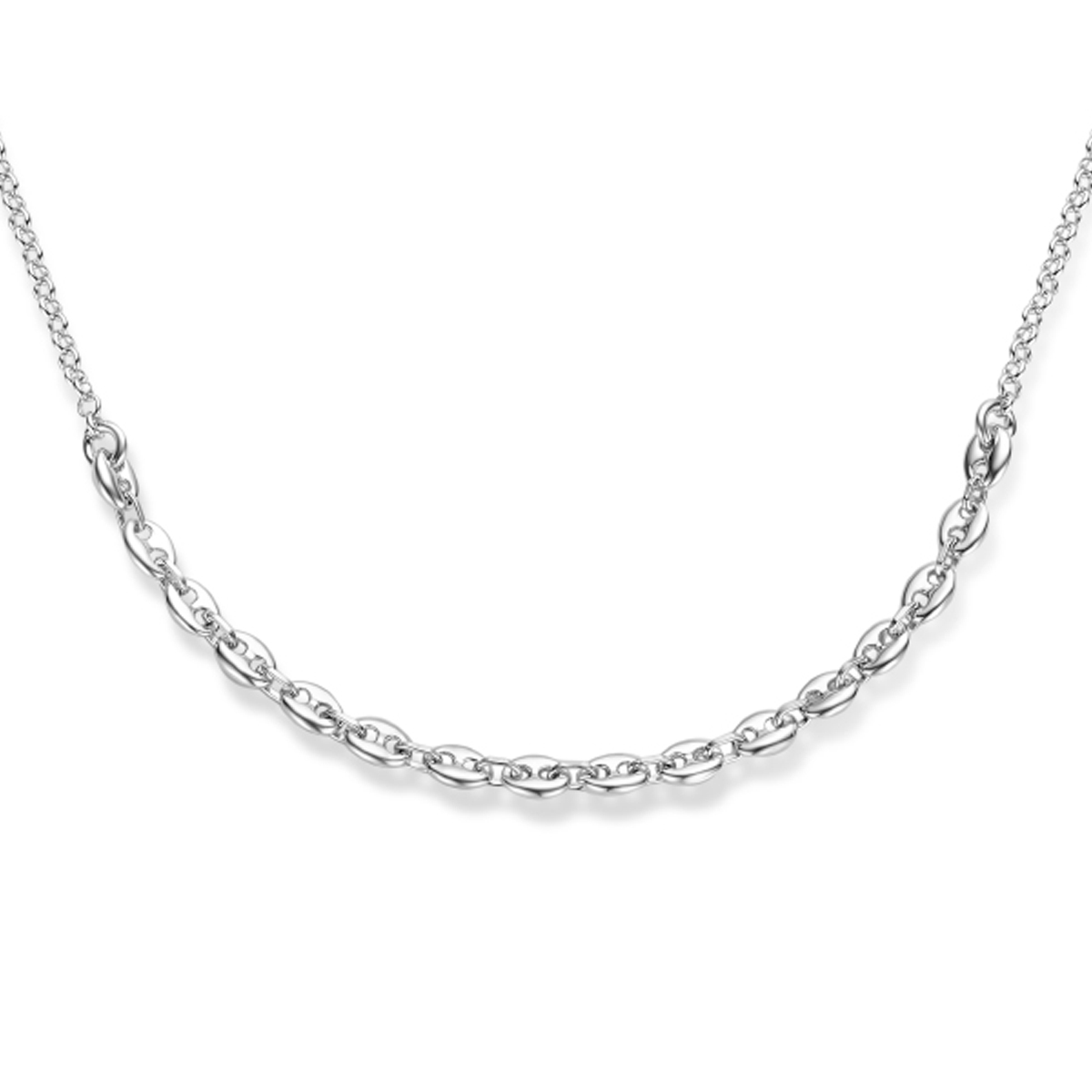 Gerhodineerd 925 zilveren collier uitgevoerd met een karabijnsluiting. Het collier heeft een draaglengte van 40cm met 4cm extensie.